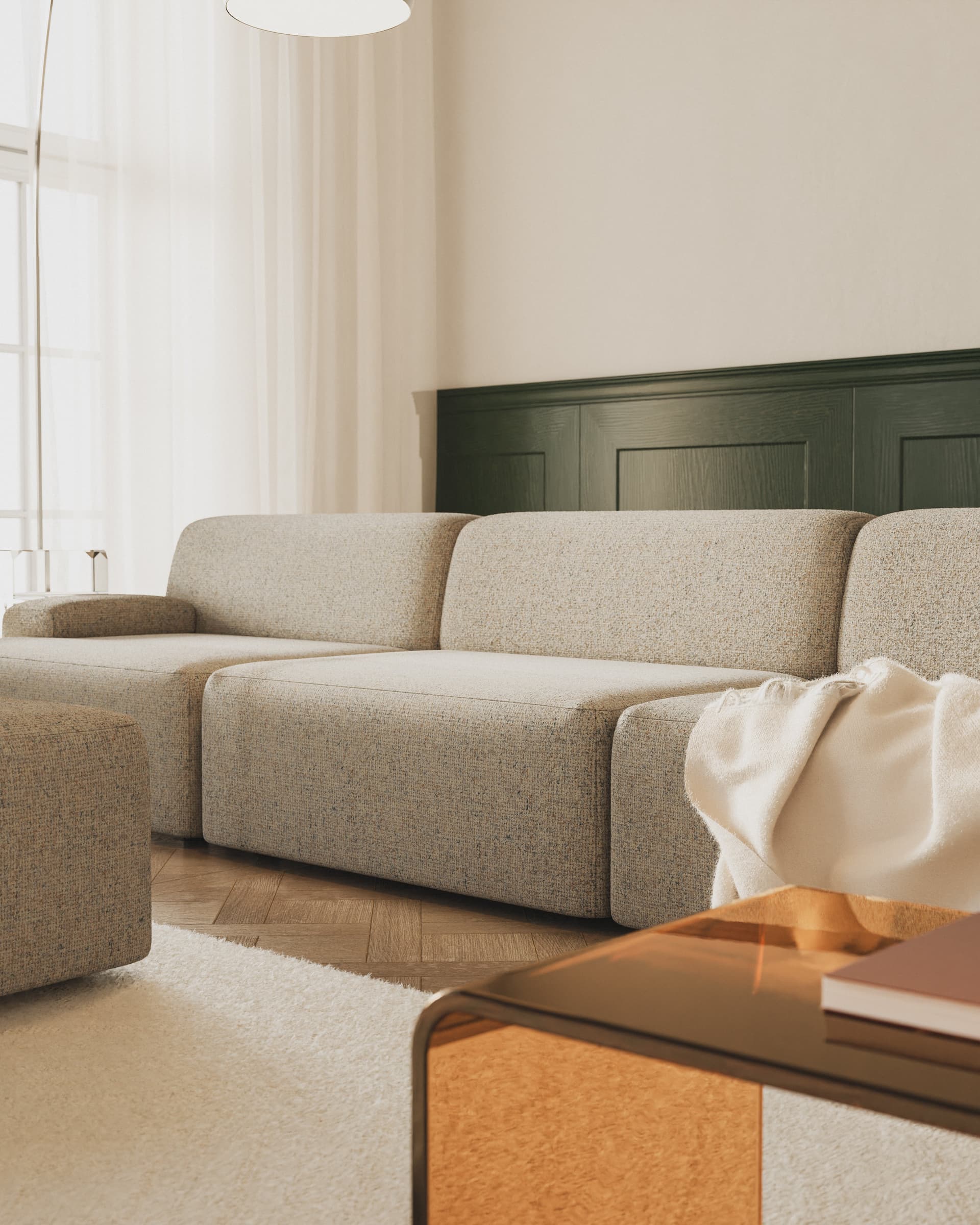 Sofa modułowa Umi narożna lewostronna 295 cm beżowy, Feum - 34249