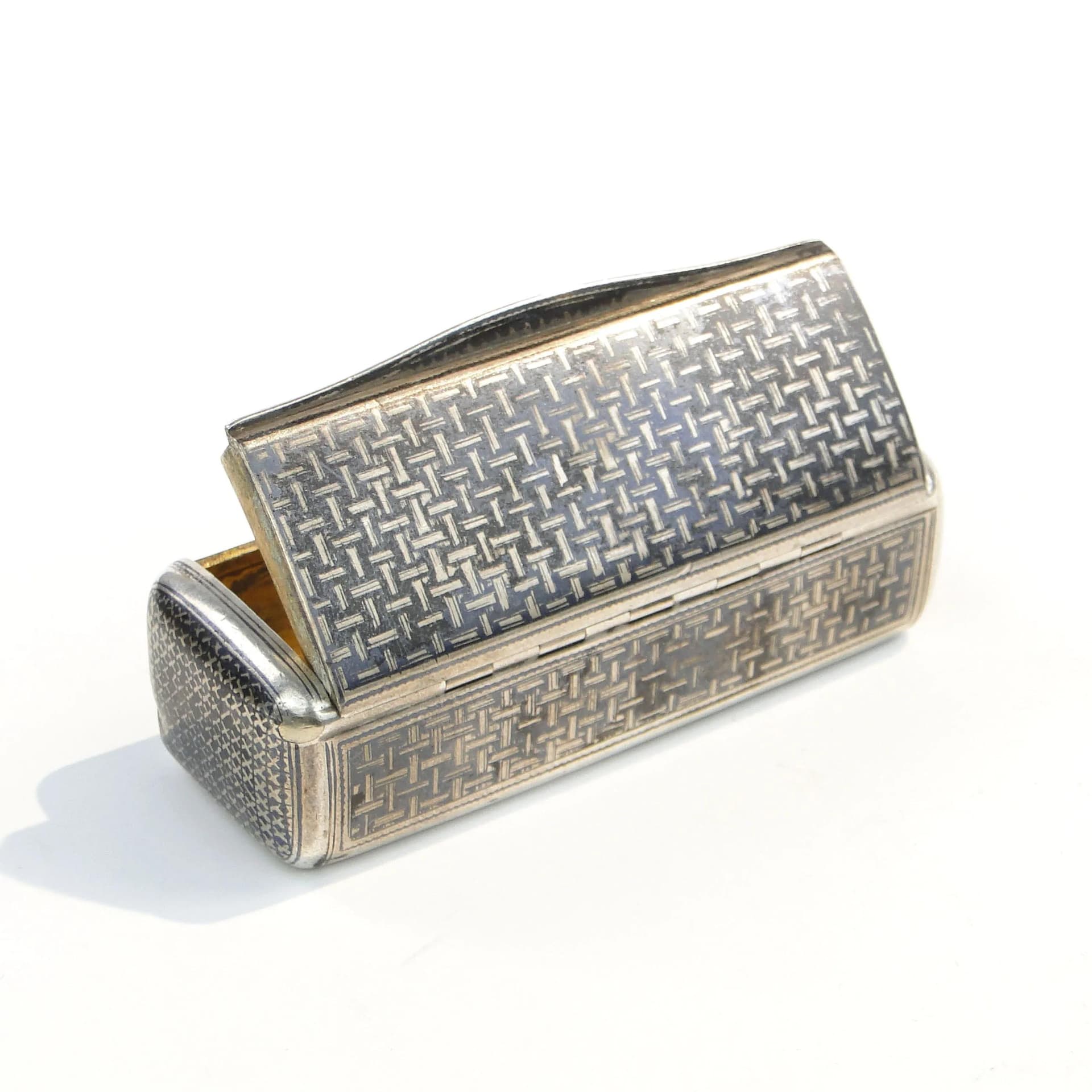 Tabakiera kasetkowa, niello srebro, Carska Rosja, XIX w. - 34293