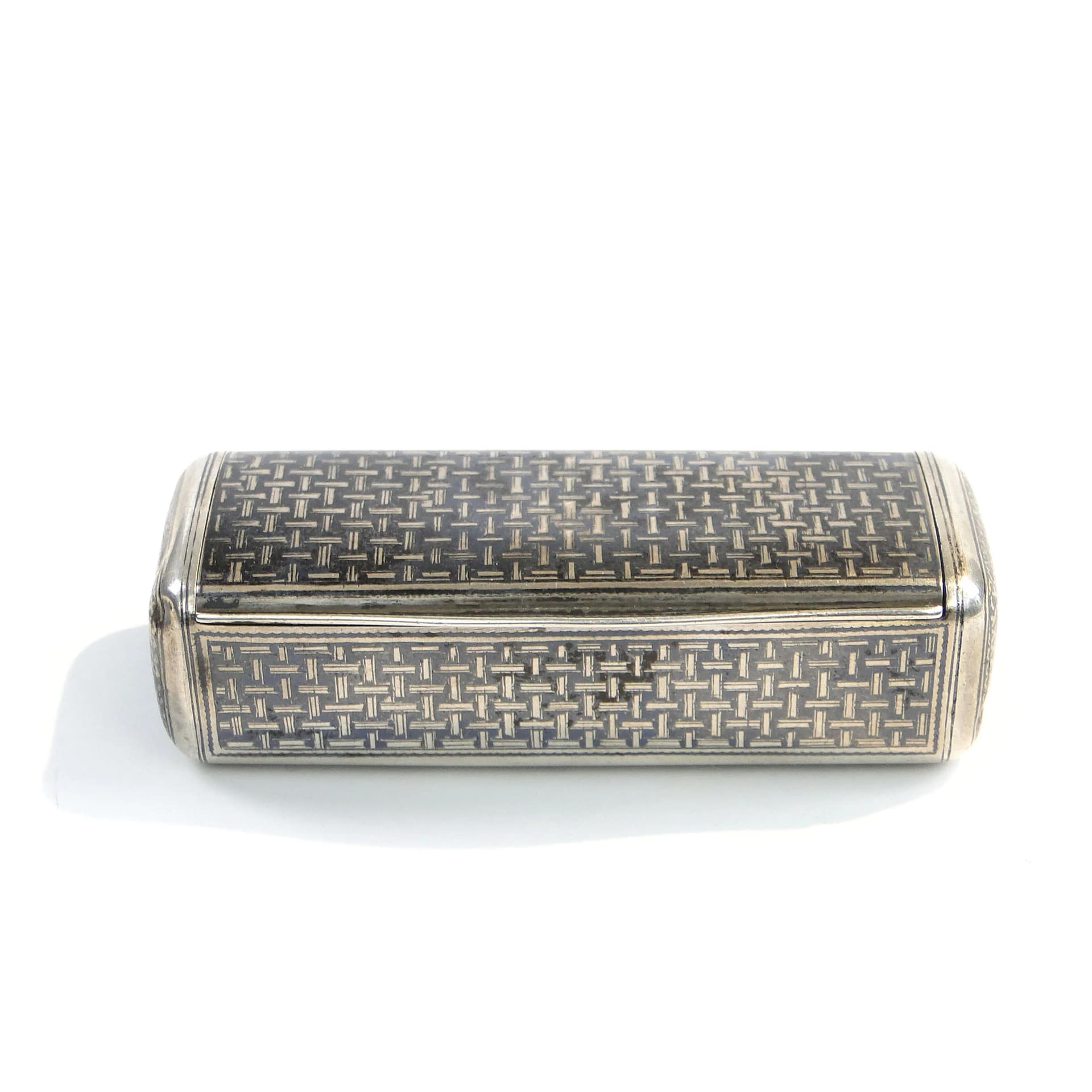 Tabakiera kasetkowa, niello srebro, Carska Rosja, XIX w. - 34291