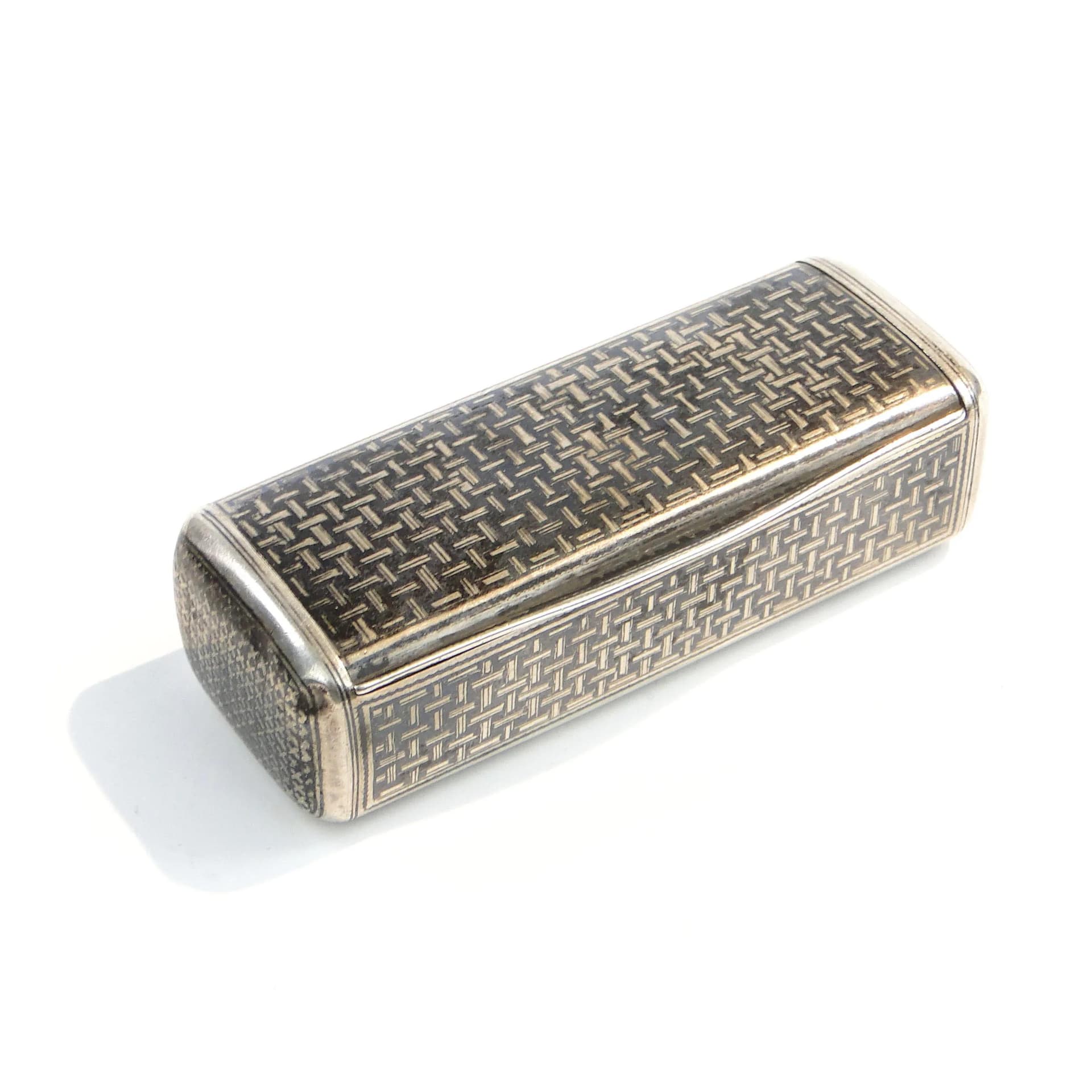 Tabakiera kasetkowa, niello srebro, Carska Rosja, XIX w. - 34292