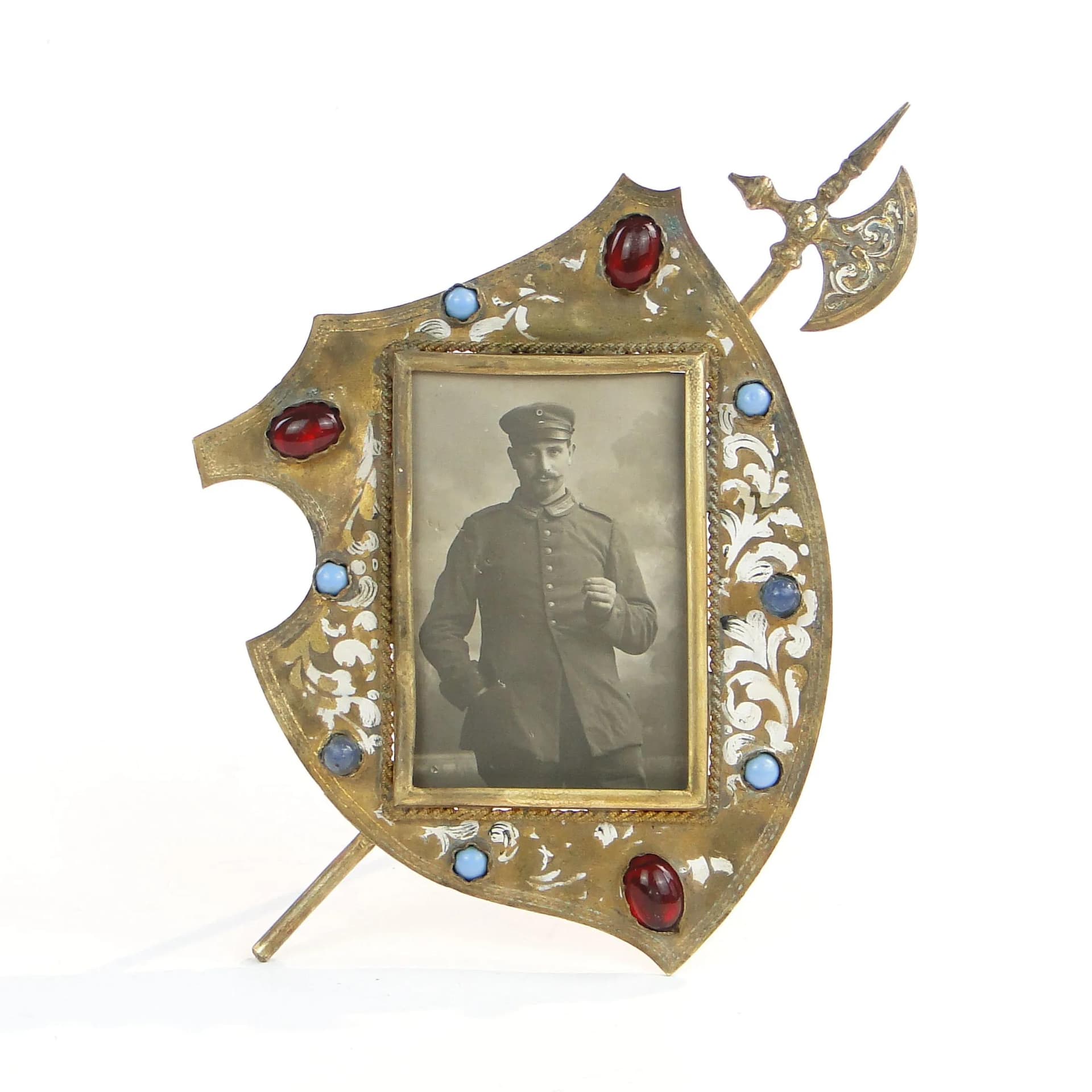 Heraldic Photo Frame with Halberd, gilt brass white, Austria, 19th c. - 34279