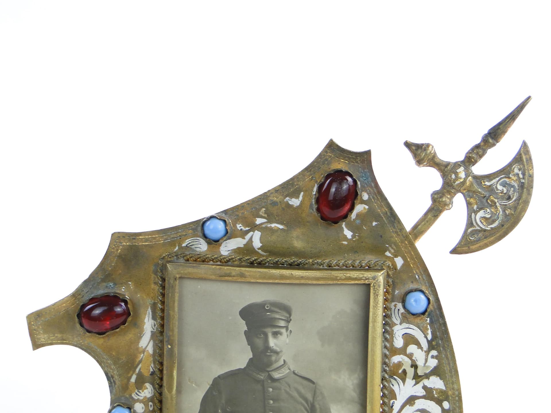 Heraldic Photo Frame with Halberd, gilt brass white, Austria, 19th c. - 34280