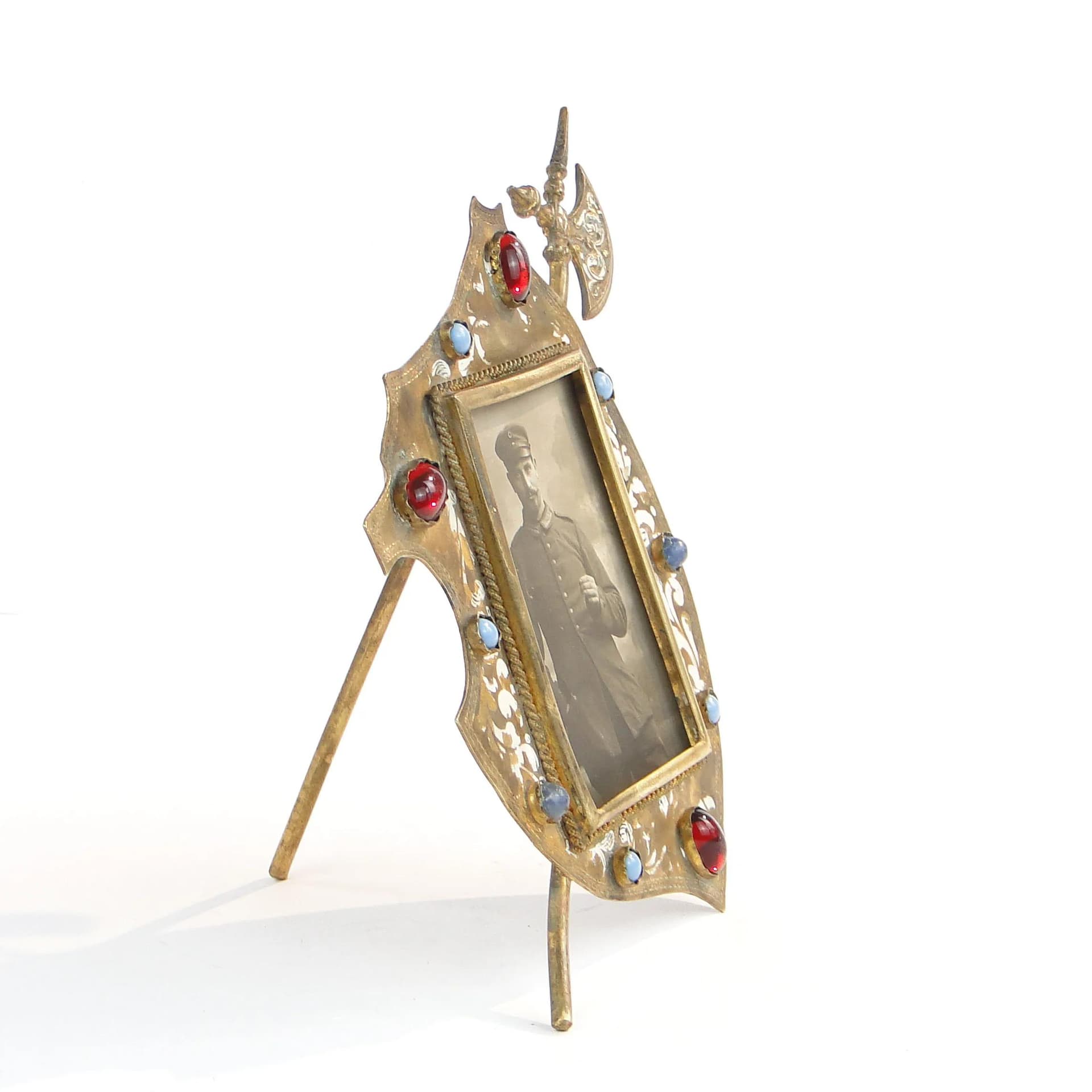 Heraldic Photo Frame with Halberd, gilt brass white, Austria, 19th c. - 34285