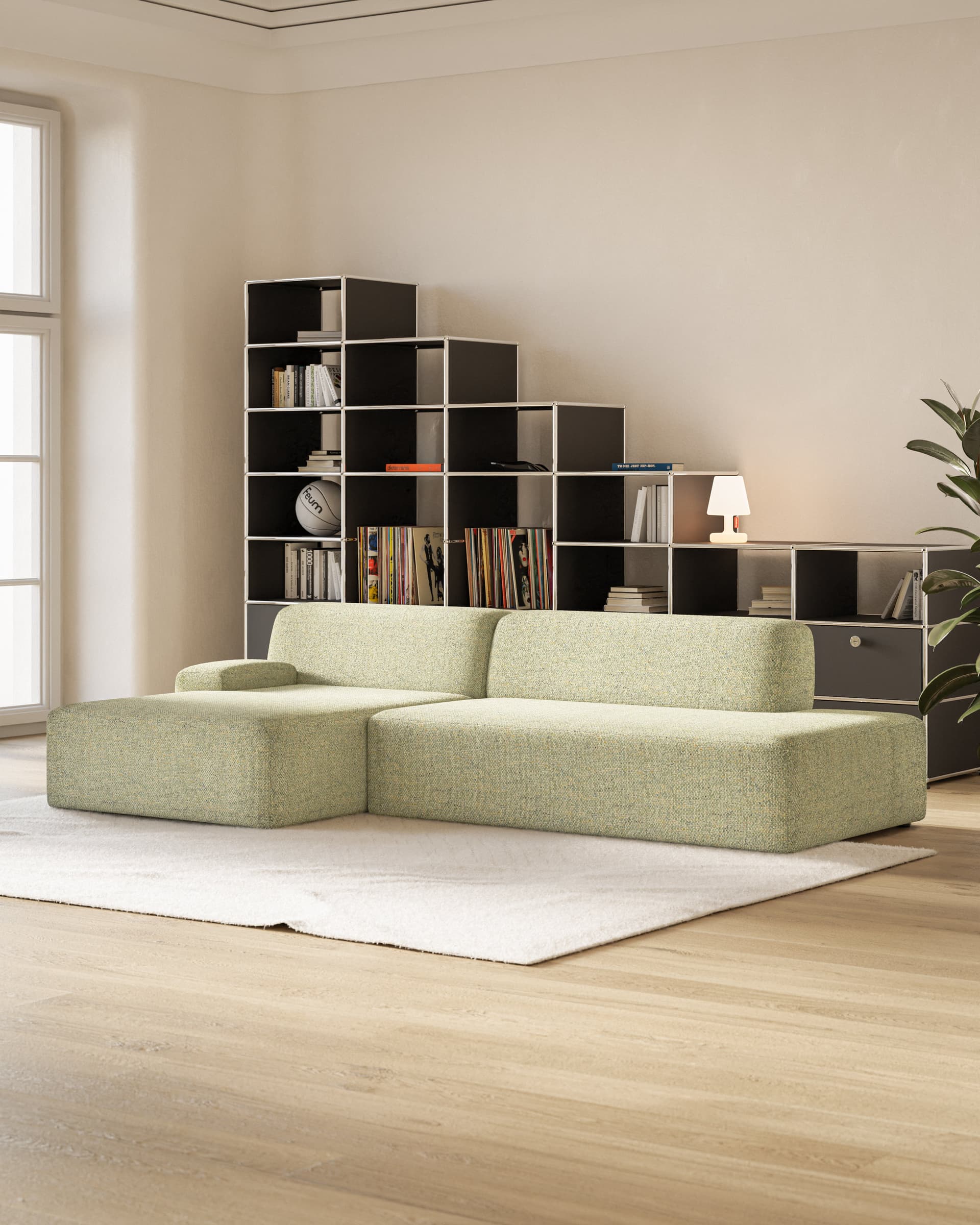 Sofa modułowa Umi narożna lewostronna 255 cm jasny zielony, Feum - 34201