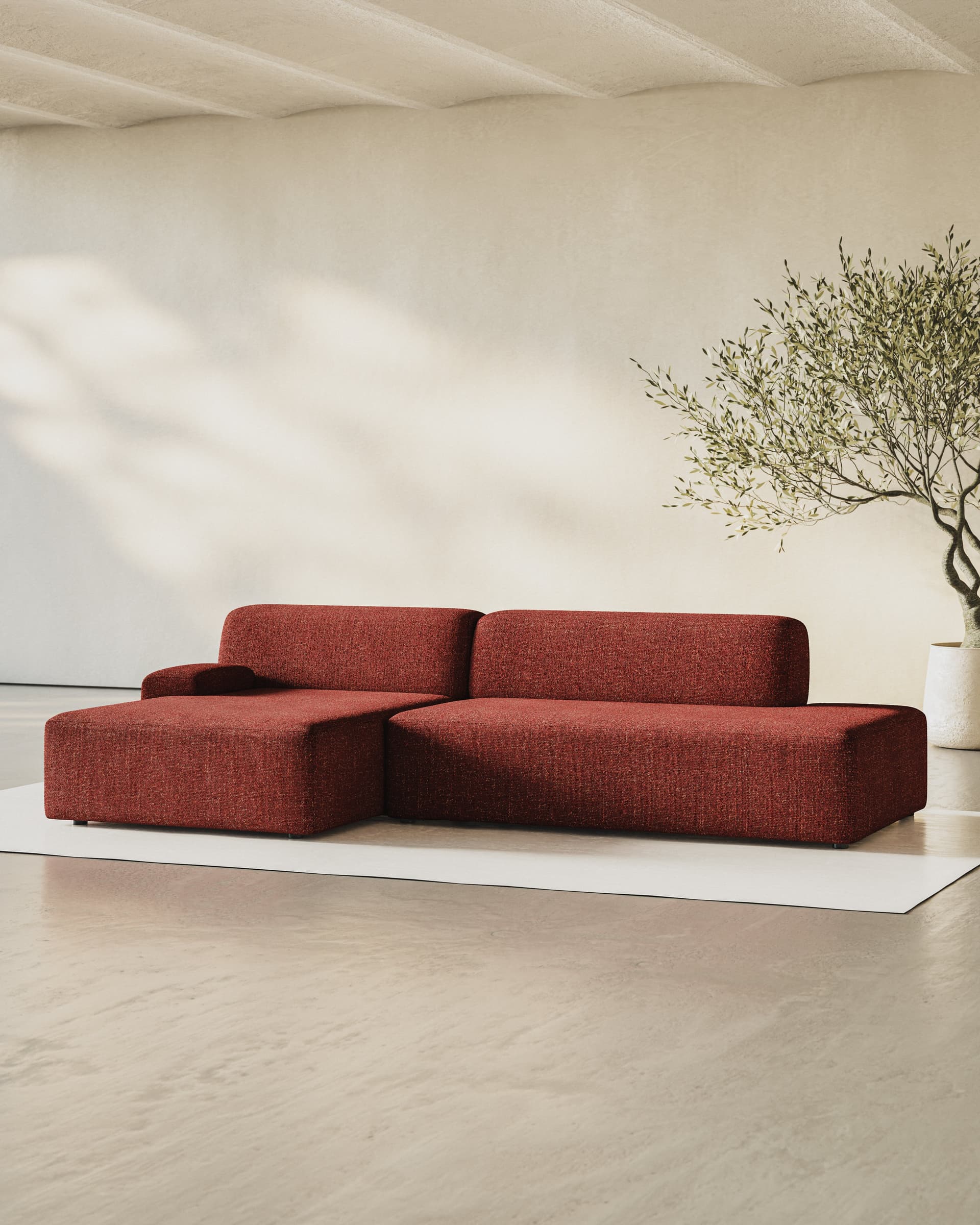 Sofa modułowa Umi narożna lewostronna 255 cm czerwony, Feum - 34193