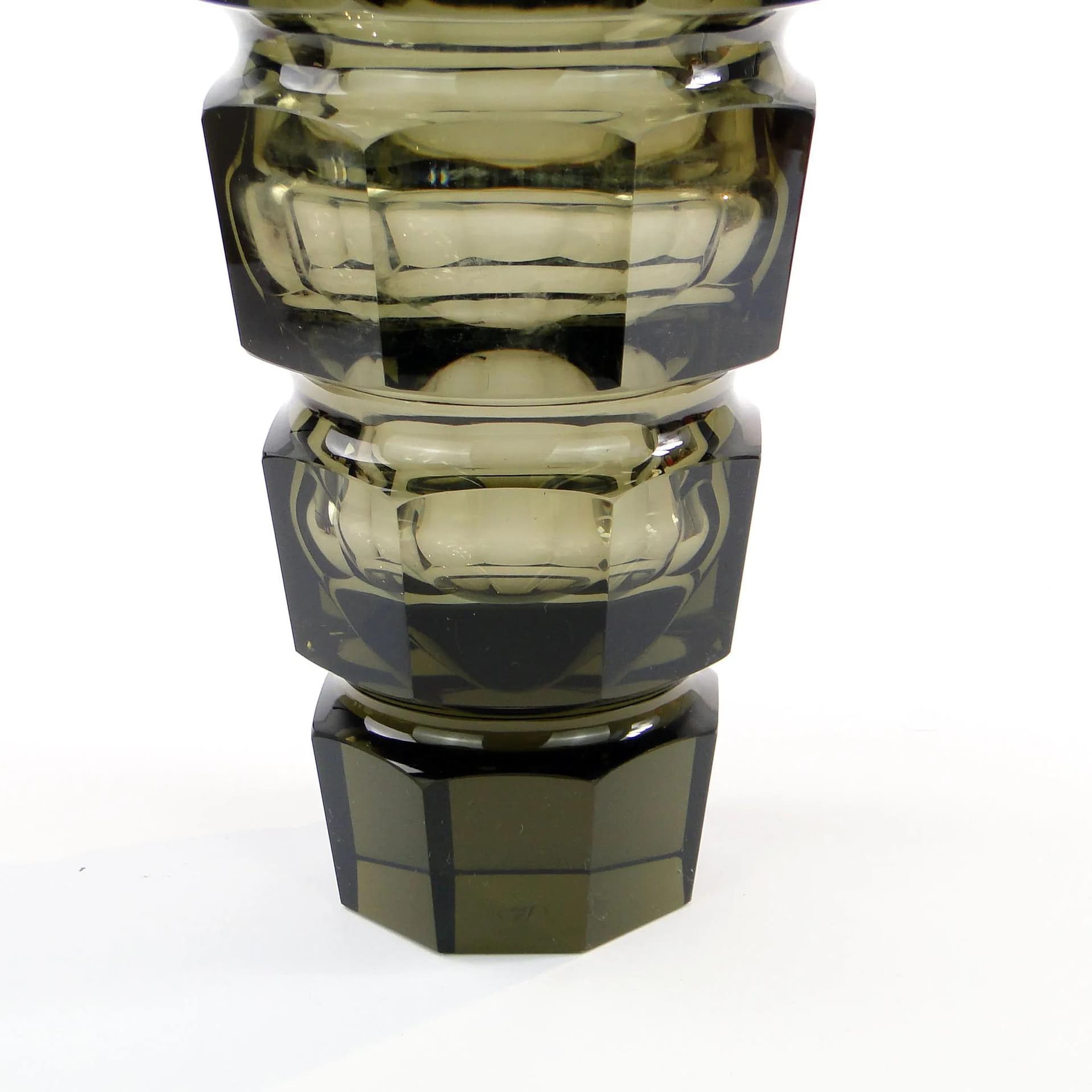 Vase, olive crystal, by J. Hoffmann, Austria, 1930s - 34272