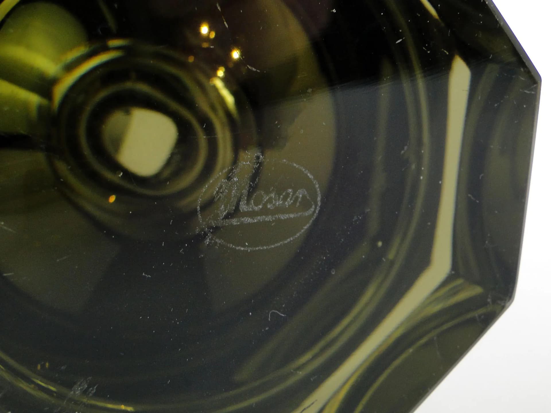 Vase, olive crystal, by J. Hoffmann, Austria, 1930s - 34277