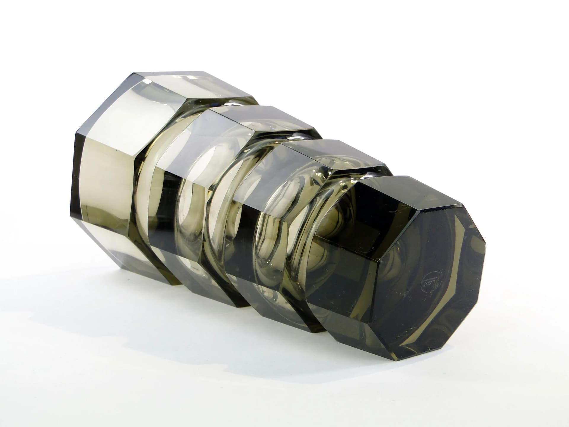 Vase, olive crystal, by J. Hoffmann, Austria, 1930s - 34276