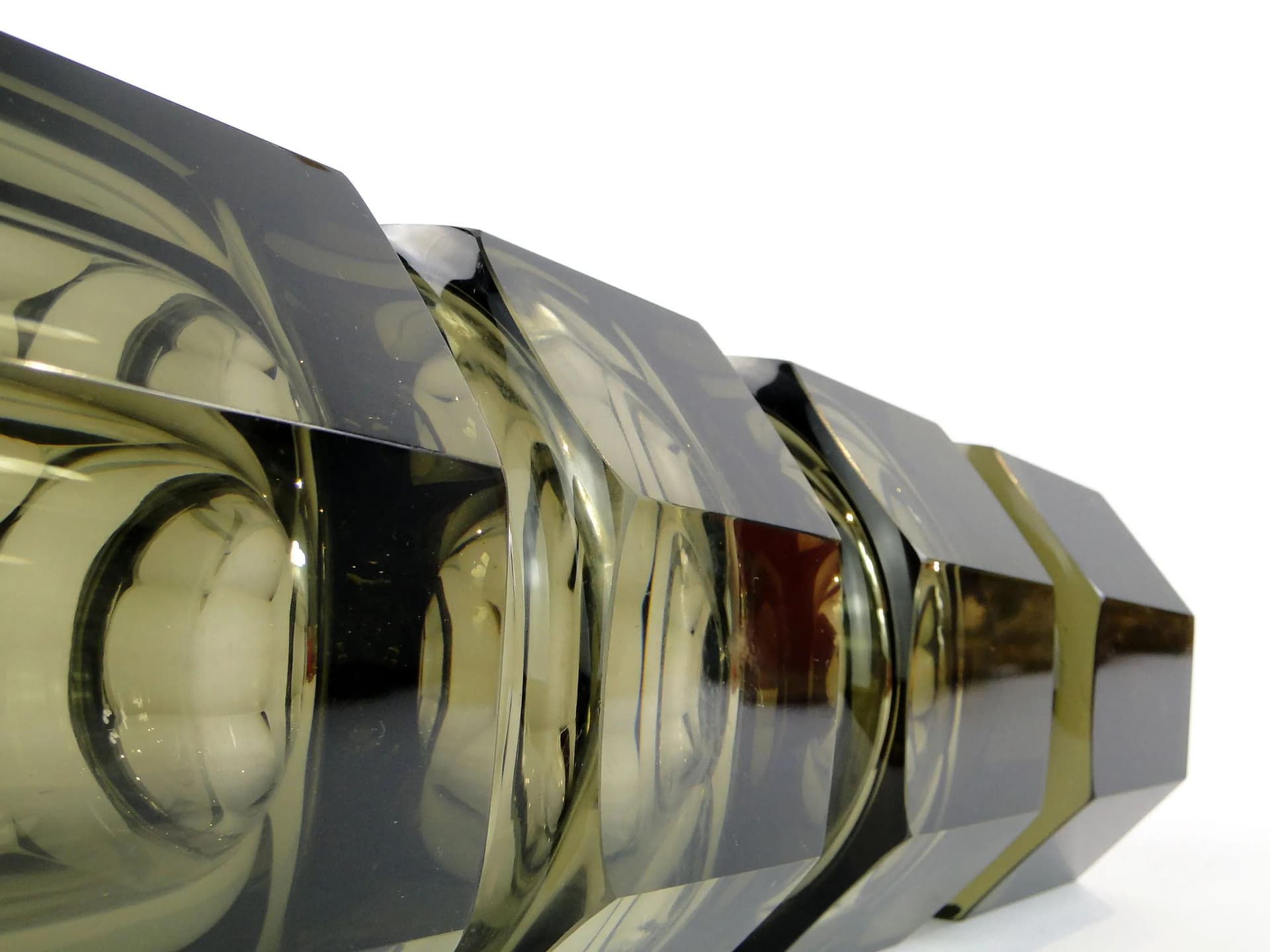 Vase, olive crystal, by J. Hoffmann, Austria, 1930s - 34275