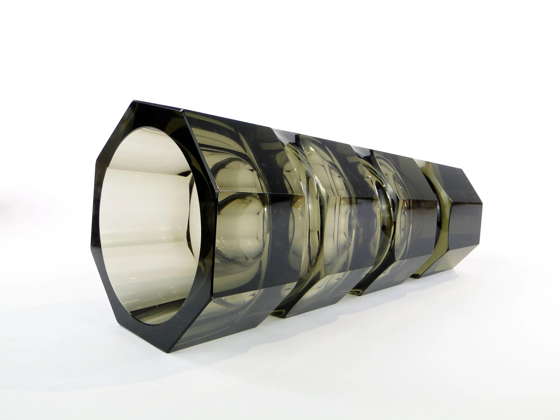 Vase, olive crystal, by J. Hoffmann, Austria, 1930s - 34274