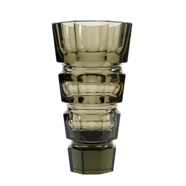 Vase, olive crystal, by J. Hoffmann, Austria, 1930s - DIMENSION