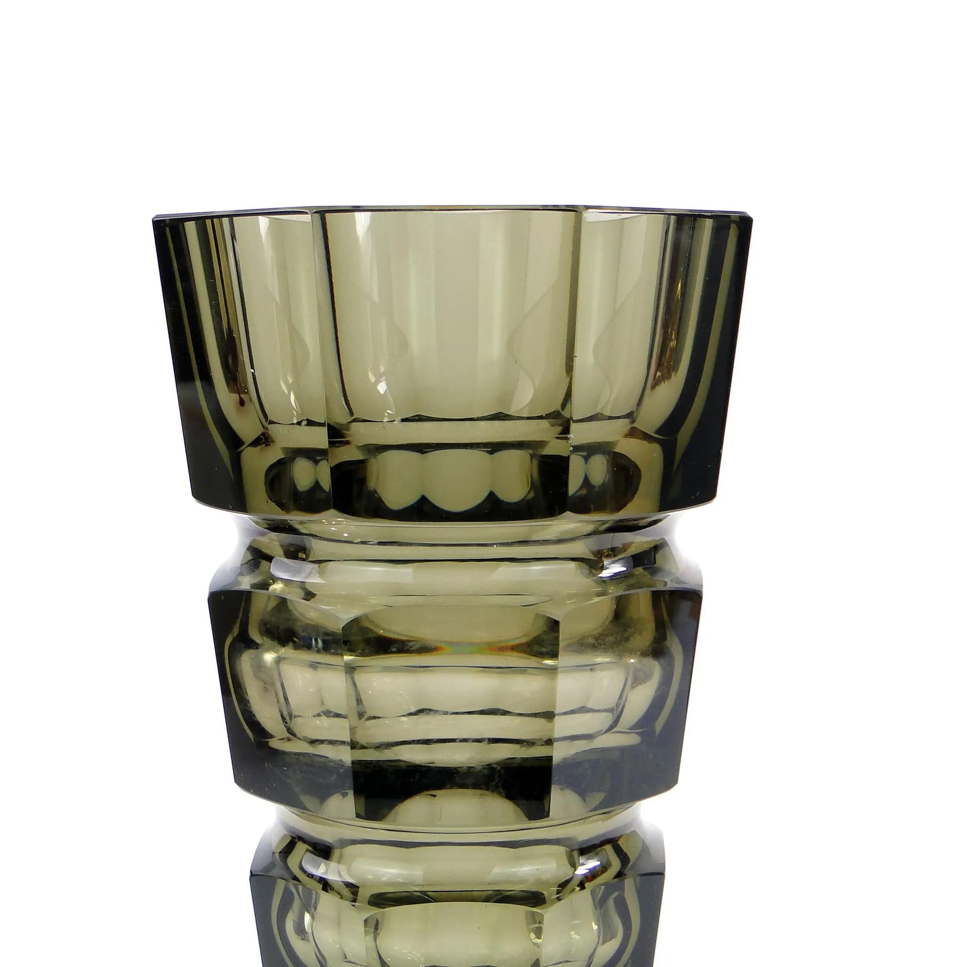 Vase, olive crystal, by J. Hoffmann, Austria, 1930s - 34273