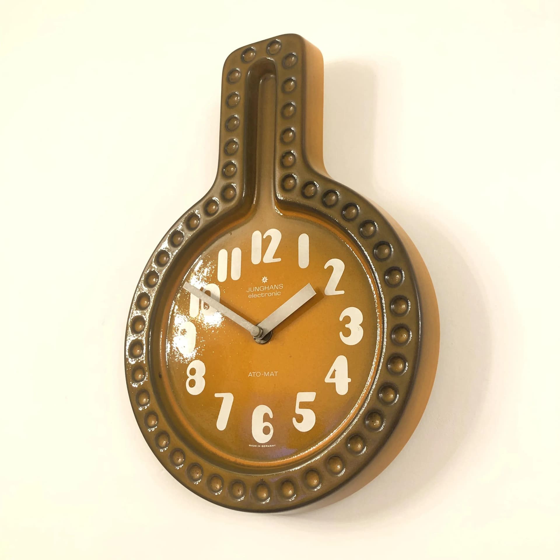Pomarańczowy ceramiczny zegar ścienny, Junghans, Niemcy, lata 80. - 34125