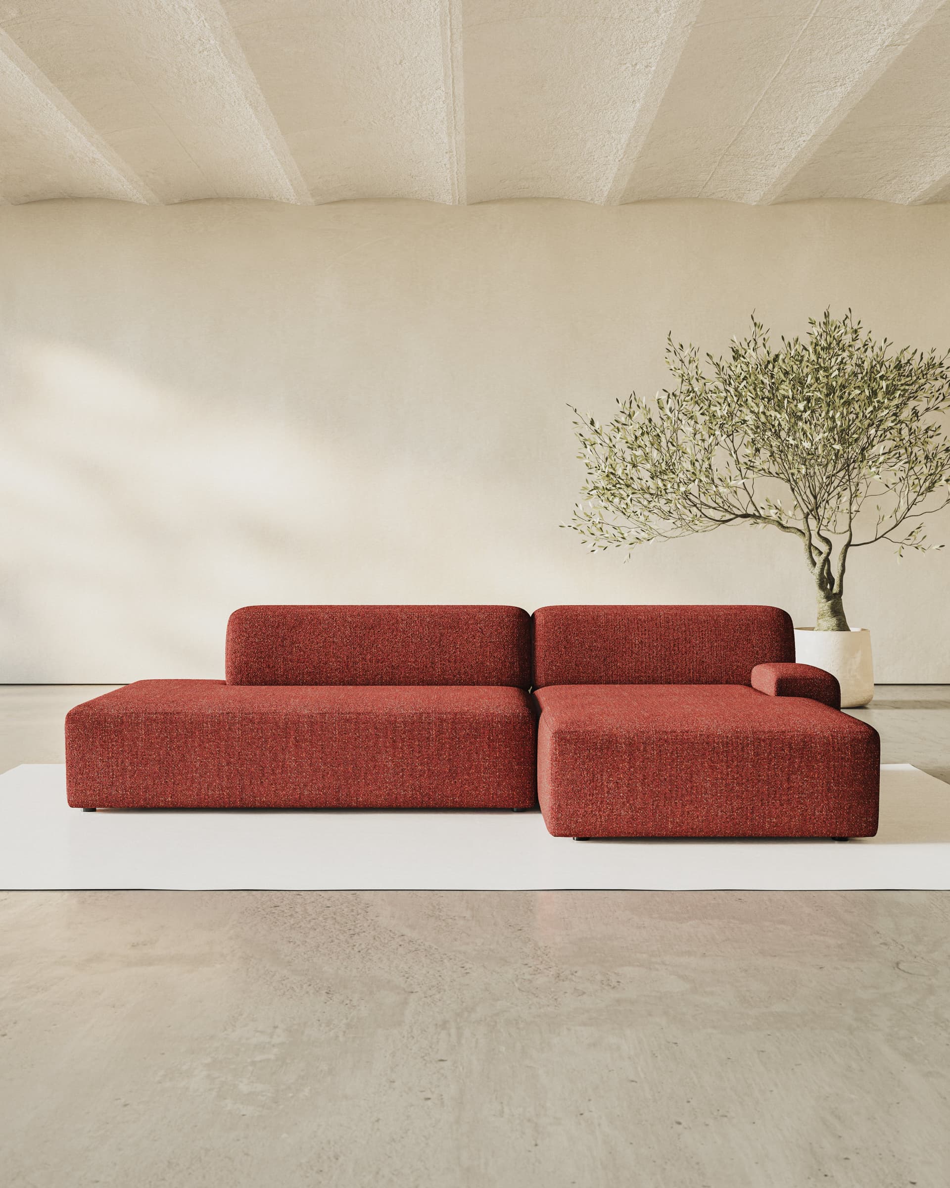 Sofa modułowa Umi narożna prawostronna 255 cm czerwony, Feum - 34189