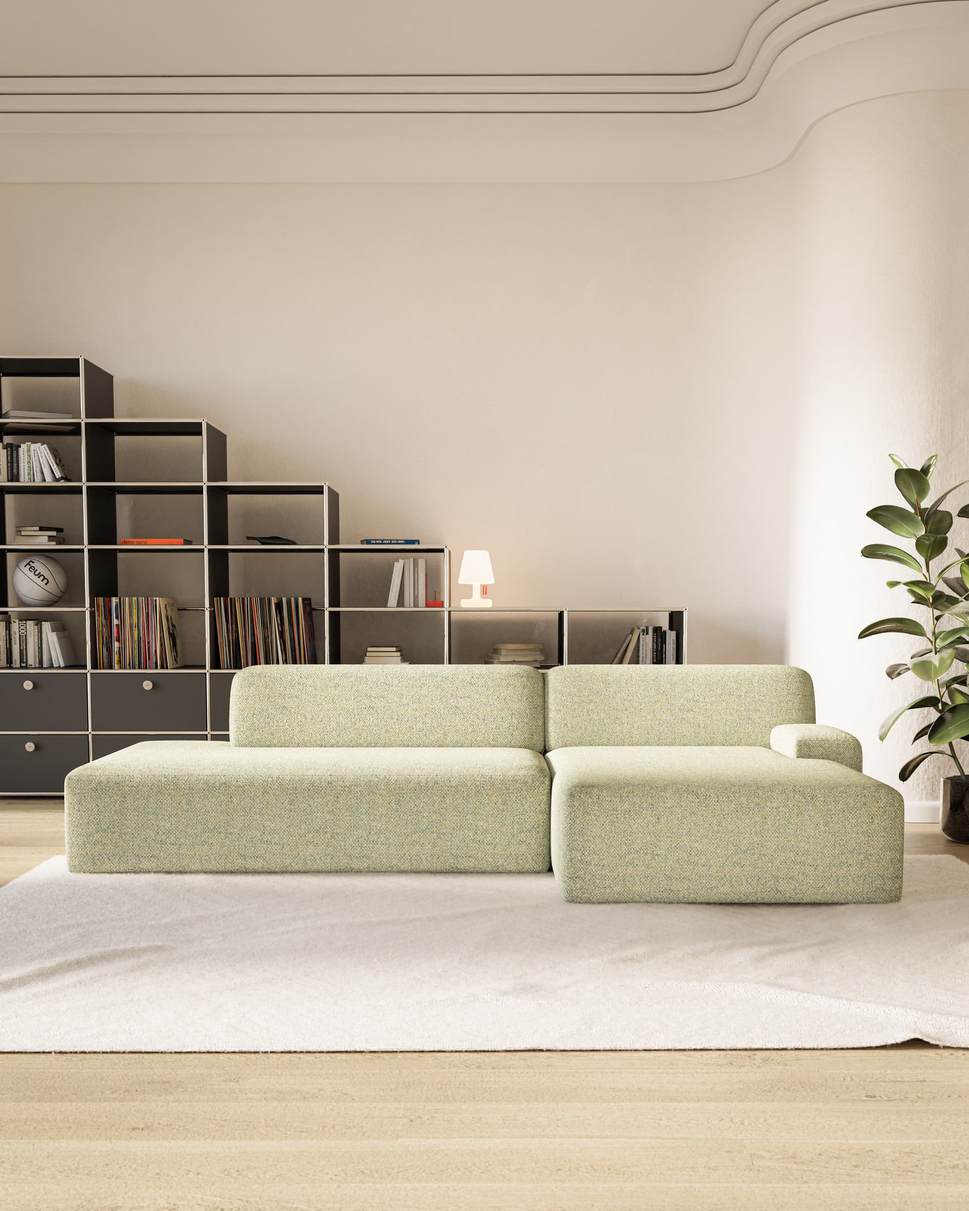 Sofa modułowa Umi narożna prawostronna 255 cm jasny zielony, Feum - 34177
