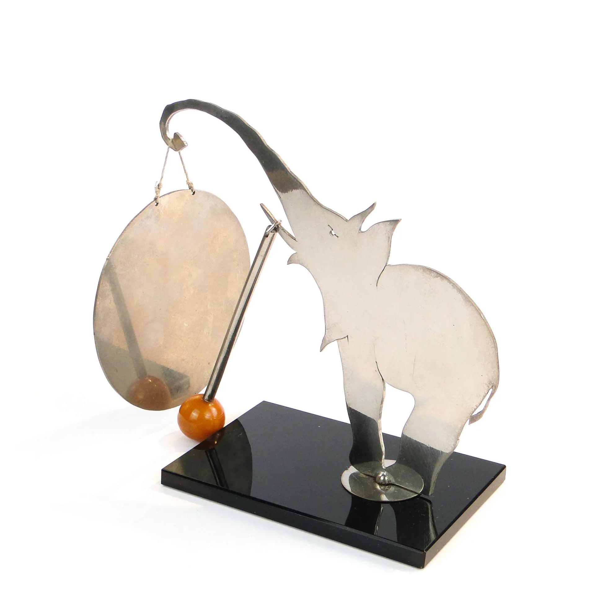 Gong Art déco, srebrny, mosiądz niklowany, bakelit, szkło czarne, Austria, lata 20. - 34464