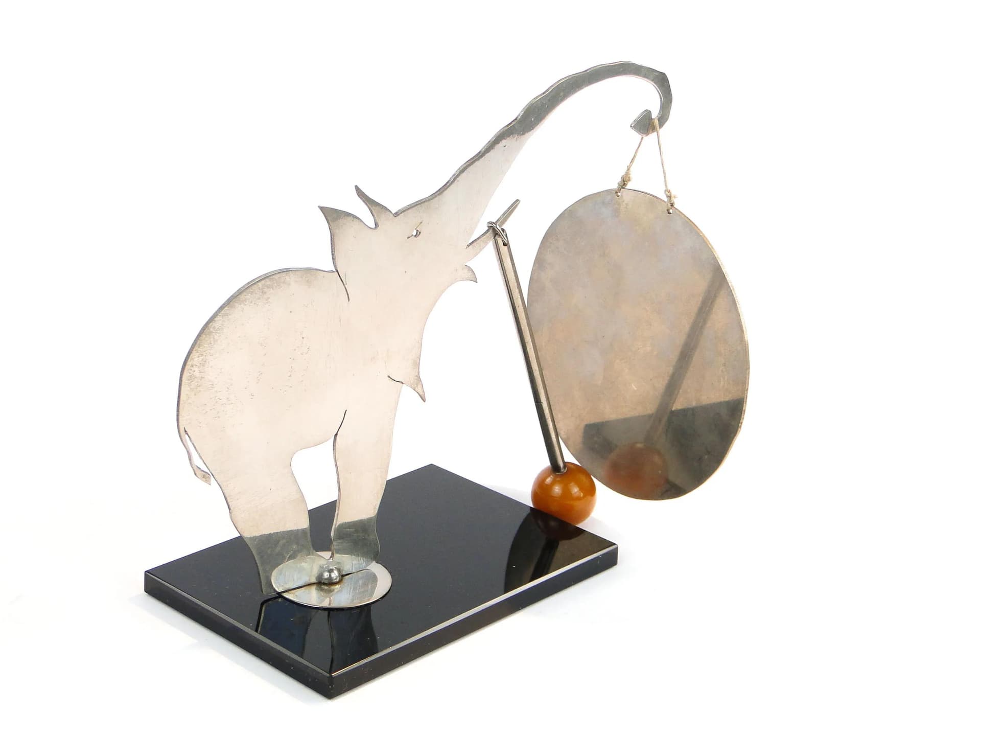 Gong Art déco, srebrny, mosiądz niklowany, bakelit, szkło czarne, Austria, lata 20. - 34468