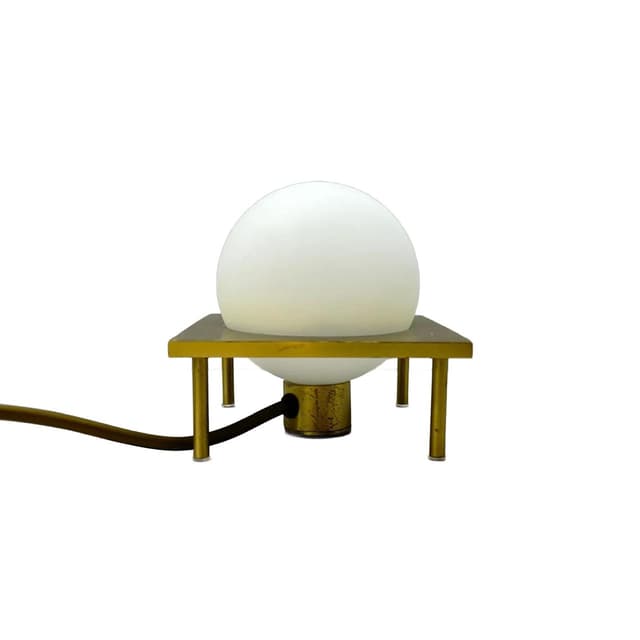 Lampka nocna, mosiądz matowy, szkło opalowe, Helestra Leuchten, Niemcy, lata 80. - WYMIARY