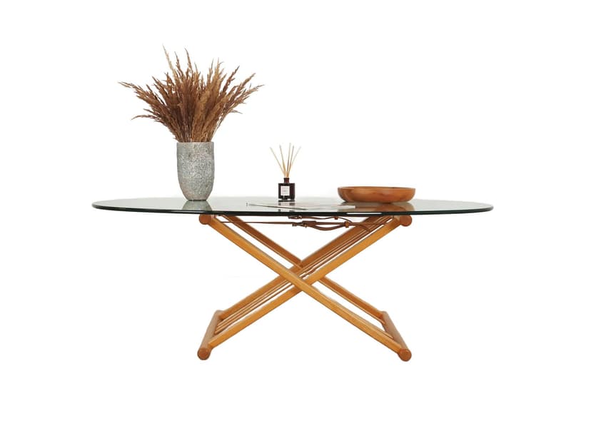 Coffee table, yellow beech, glass, by A. Hansen, Haslev Møbelsnedkeri, Denmark, 1990s.