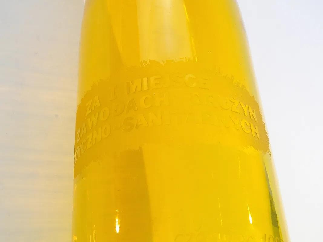 Wazon amfora, żółty, szkło, proj. K. Krawczyk, Polska, lata 70. - 34451