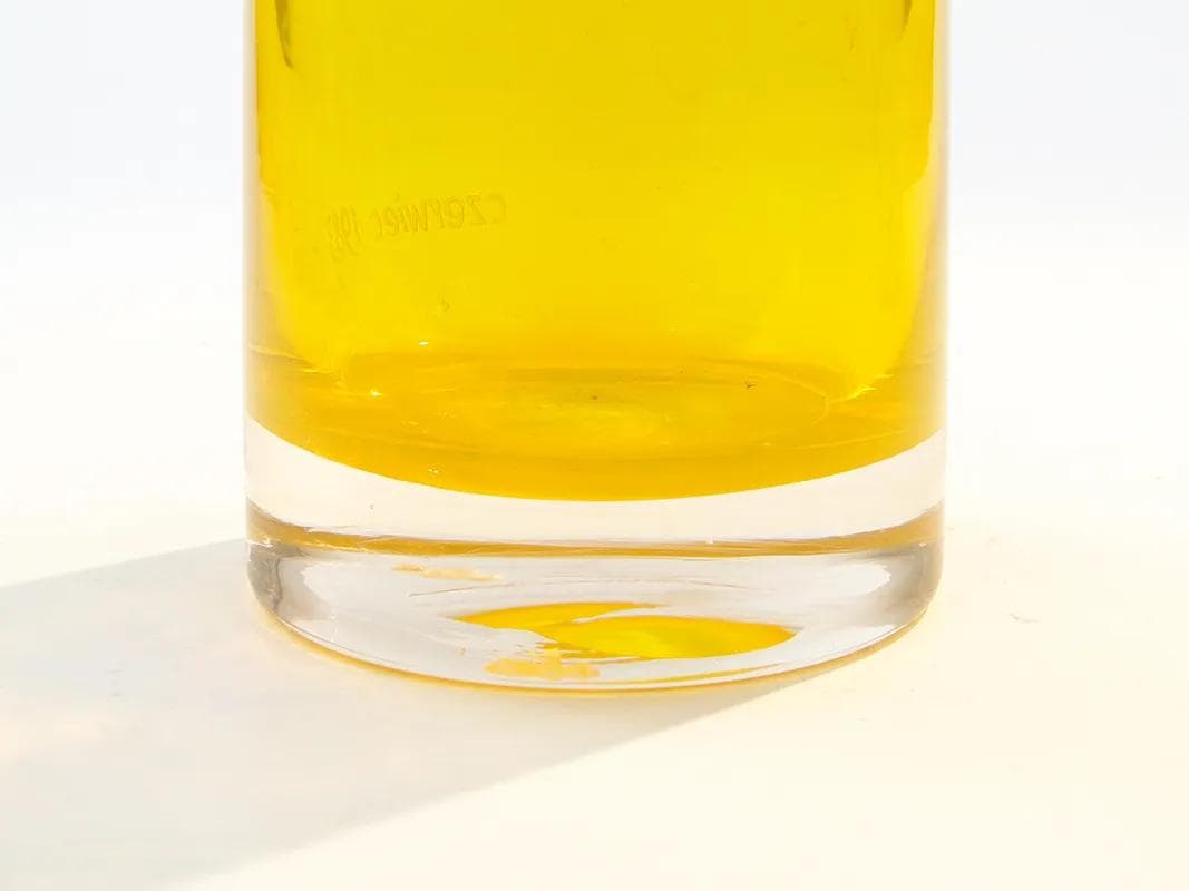 Wazon amfora, żółty, szkło, proj. K. Krawczyk, Polska, lata 70. - 34446