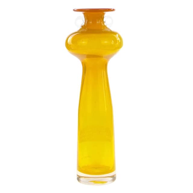 Wazon amfora, żółty, szkło, proj. K. Krawczyk, Polska, lata 70. - WYMIARY