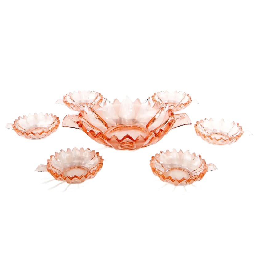 Jam Set Sonja, Art Deco, pink glass, Germany, 1930s