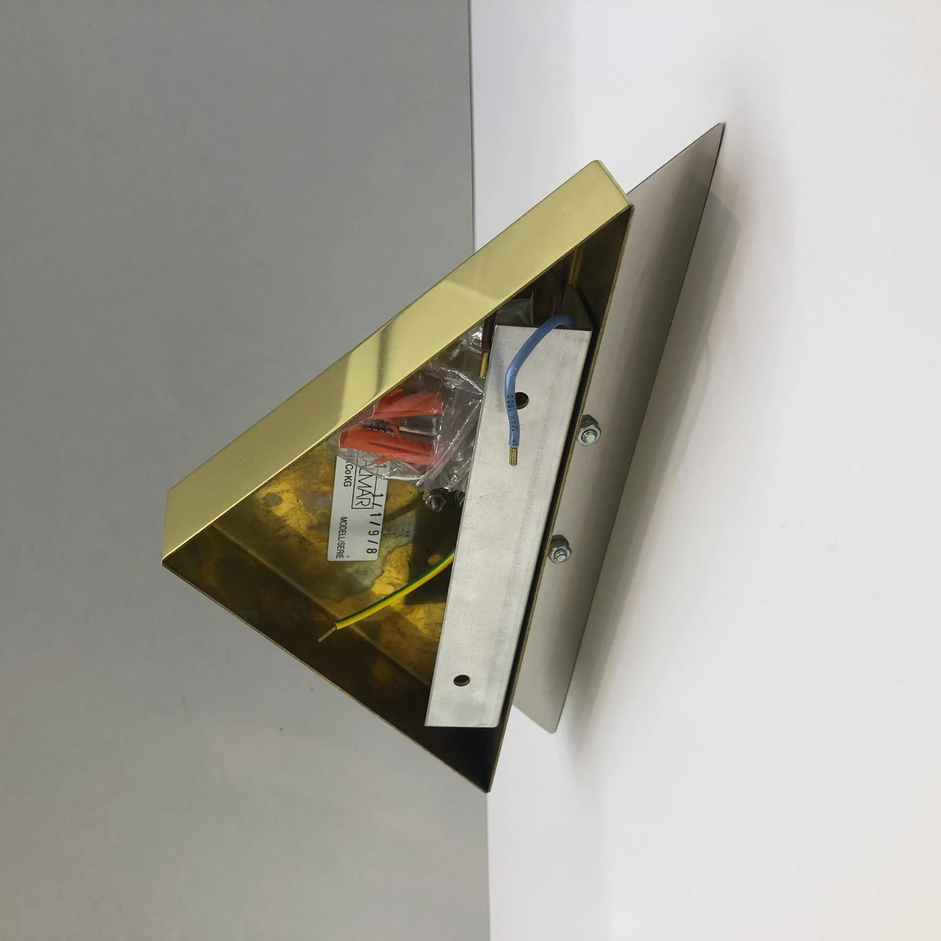 Kinkiet modernistyczny, chrom srebrny, mosiądz złoty, J.T. Kalmar, Niemcy, lata 70. - 34815