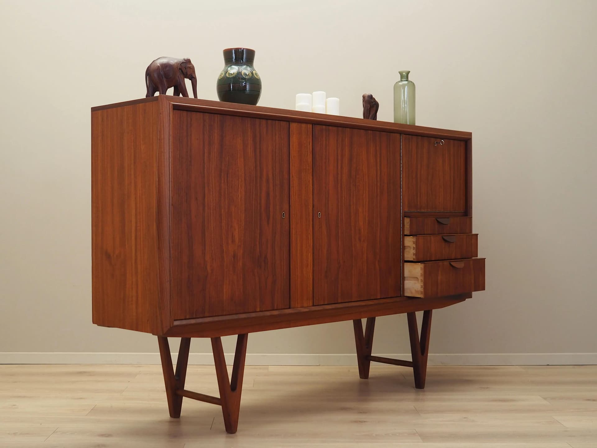 Highboard, teak brązowy ciemny, proj. K. Østervig, Dania, lata 60. - 34738