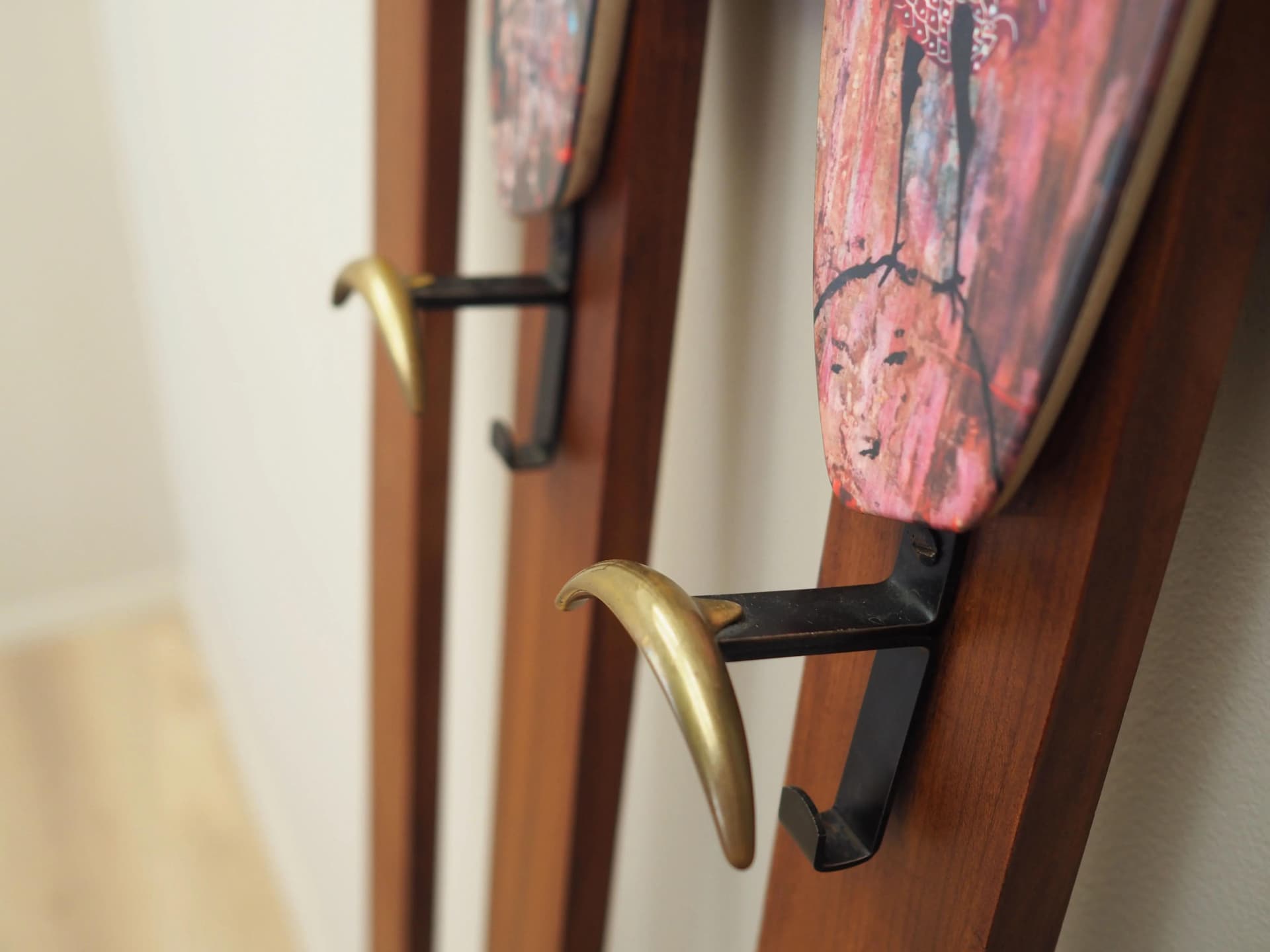 Wall-mounted rack, orange teak, Denmark, 1970s - 34951