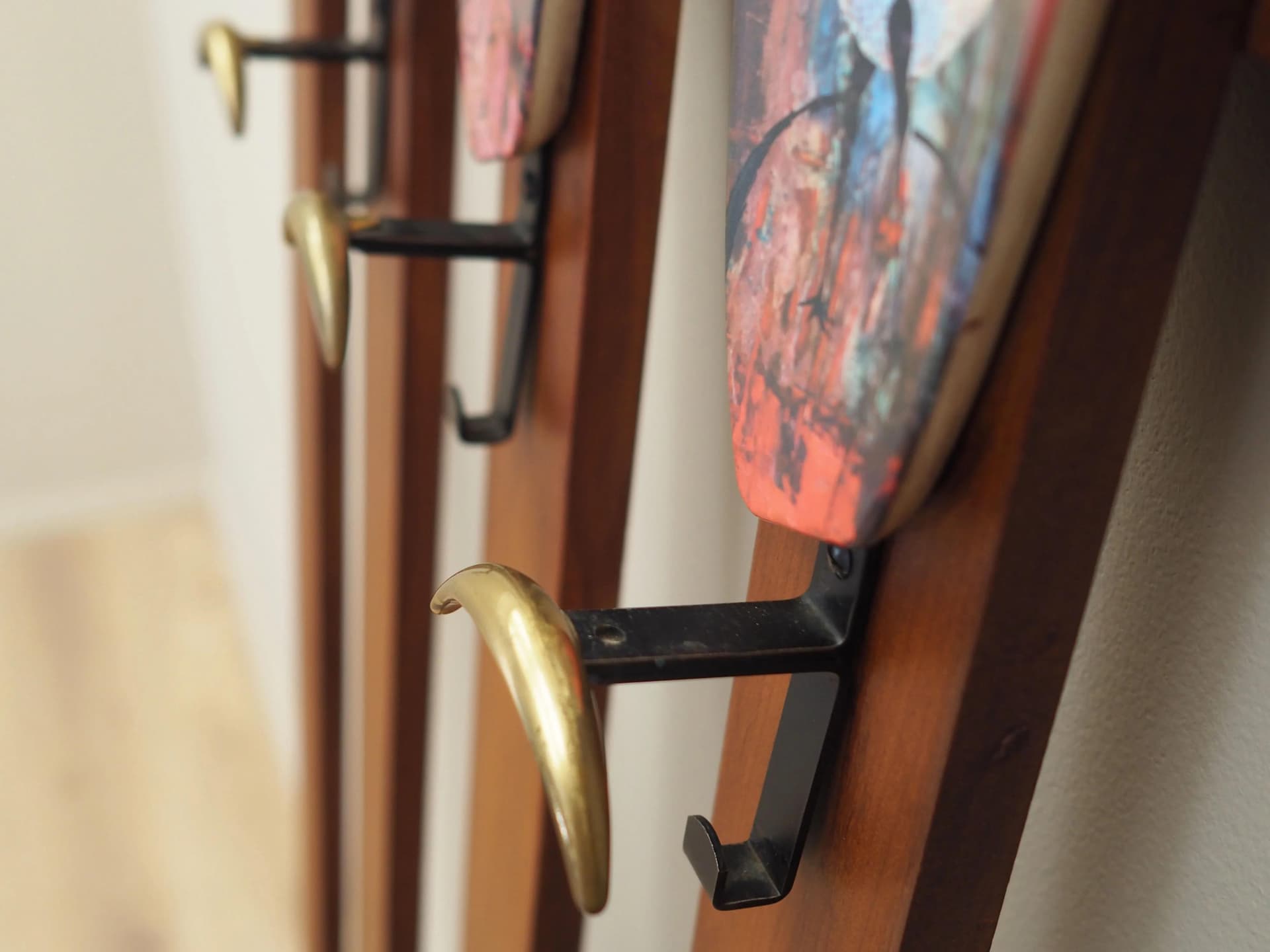 Wall-mounted rack, orange teak, Denmark, 1970s - 34950