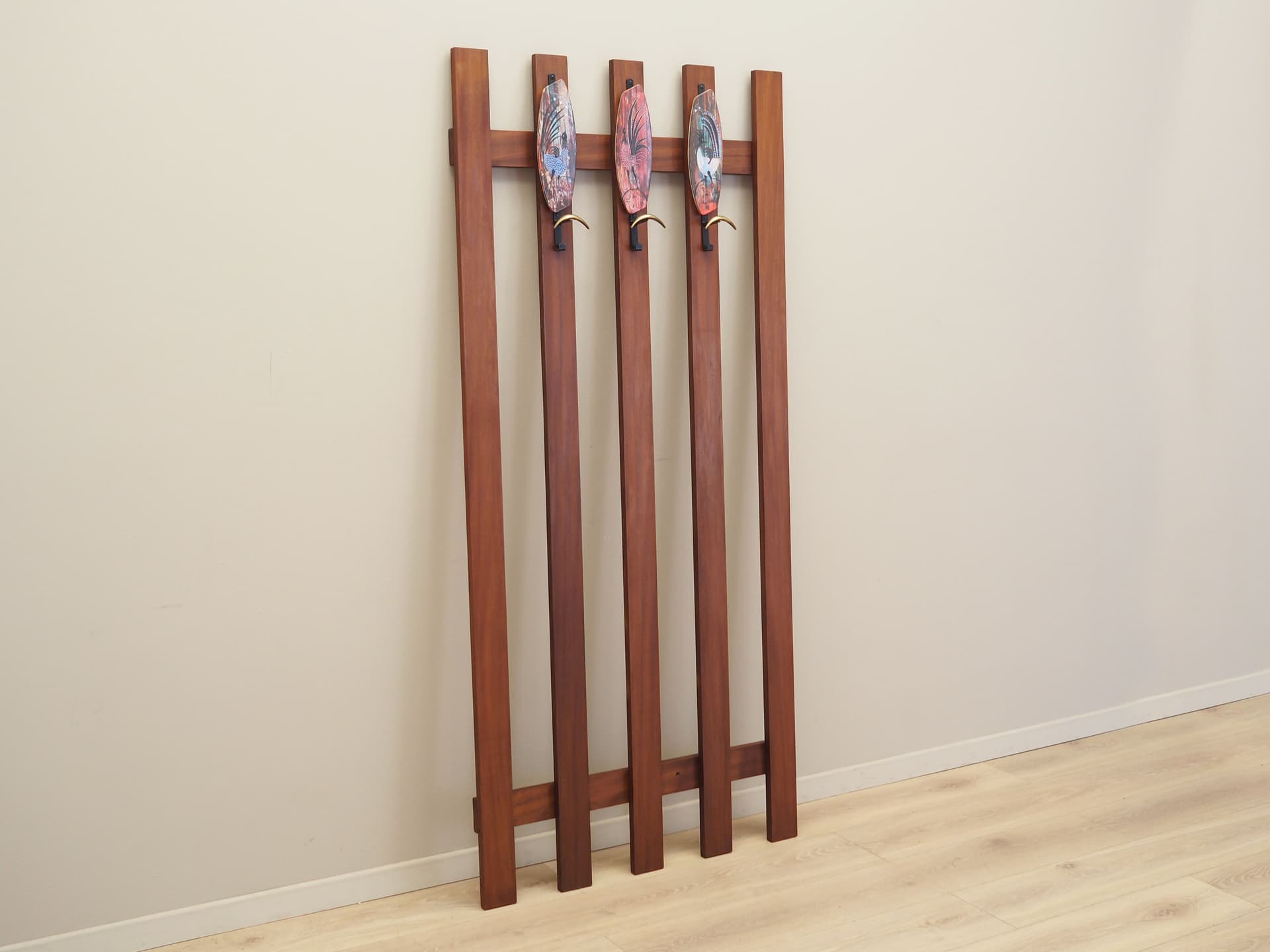 Wall-mounted rack, orange teak, Denmark, 1970s - 63521