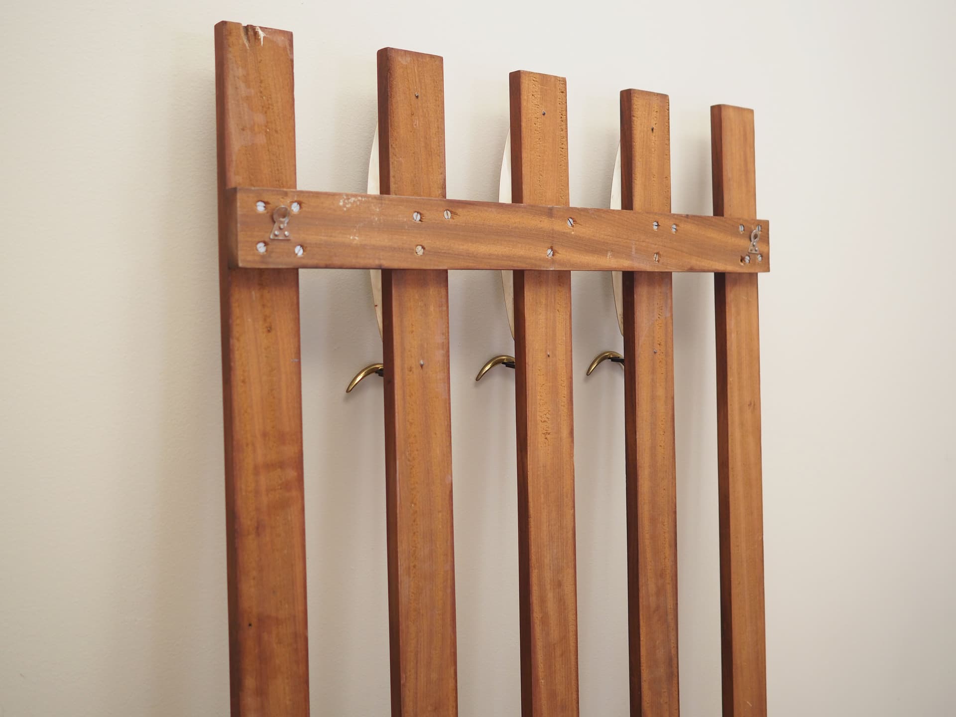 Wall-mounted rack, orange teak, Denmark, 1970s - 63520