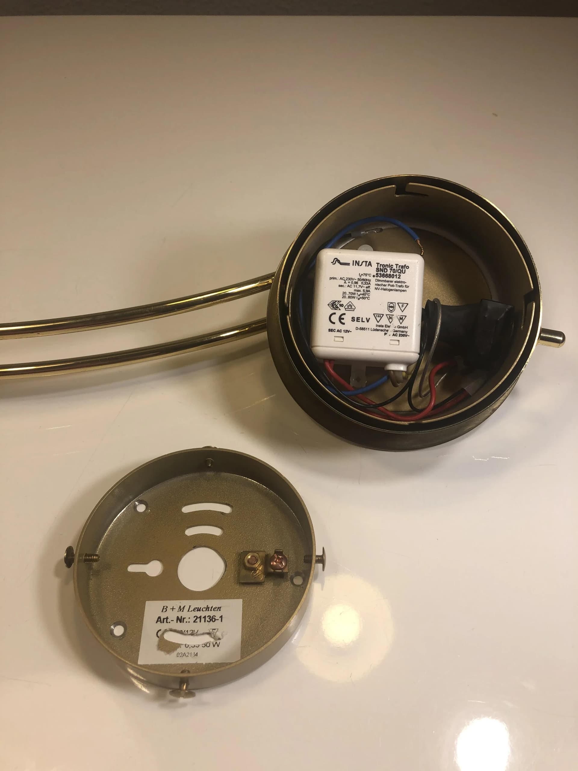 Kinkiet, złocony mosiądz, szkło, B+M Leuchten, Niemcy, lata 90. - 34796