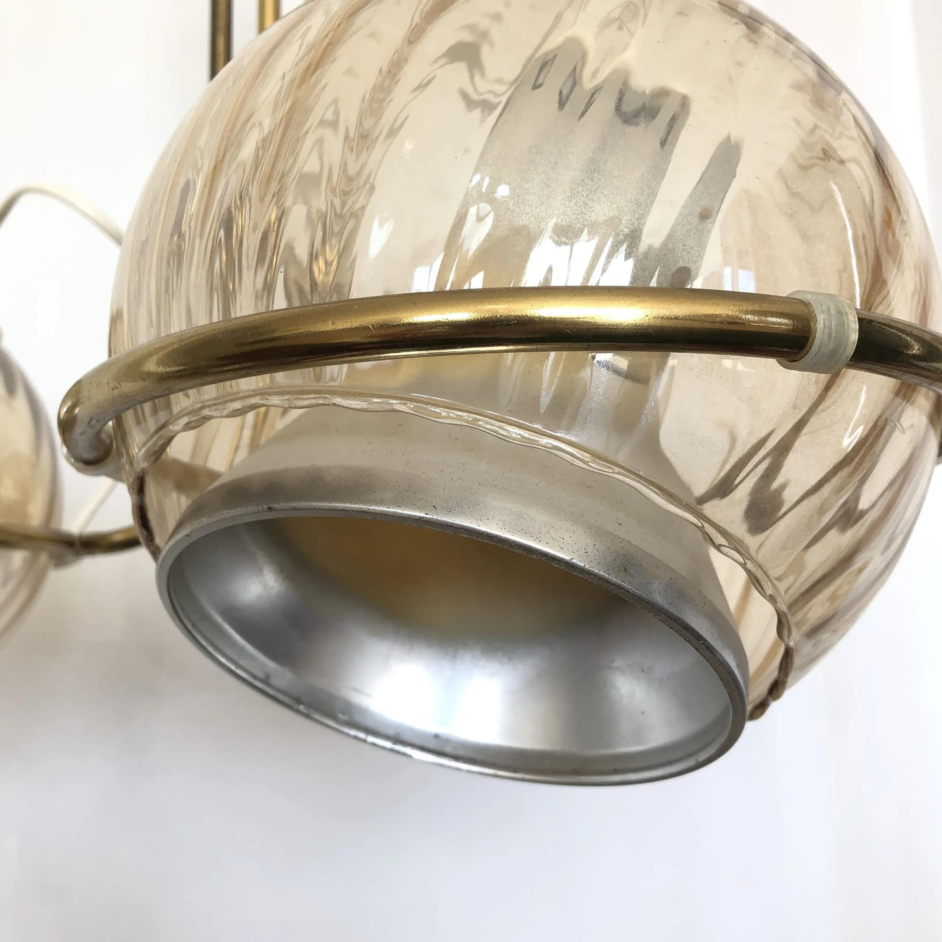 Ceiling Lamp Space Age, golden brass, Poland, 1970s - 34789