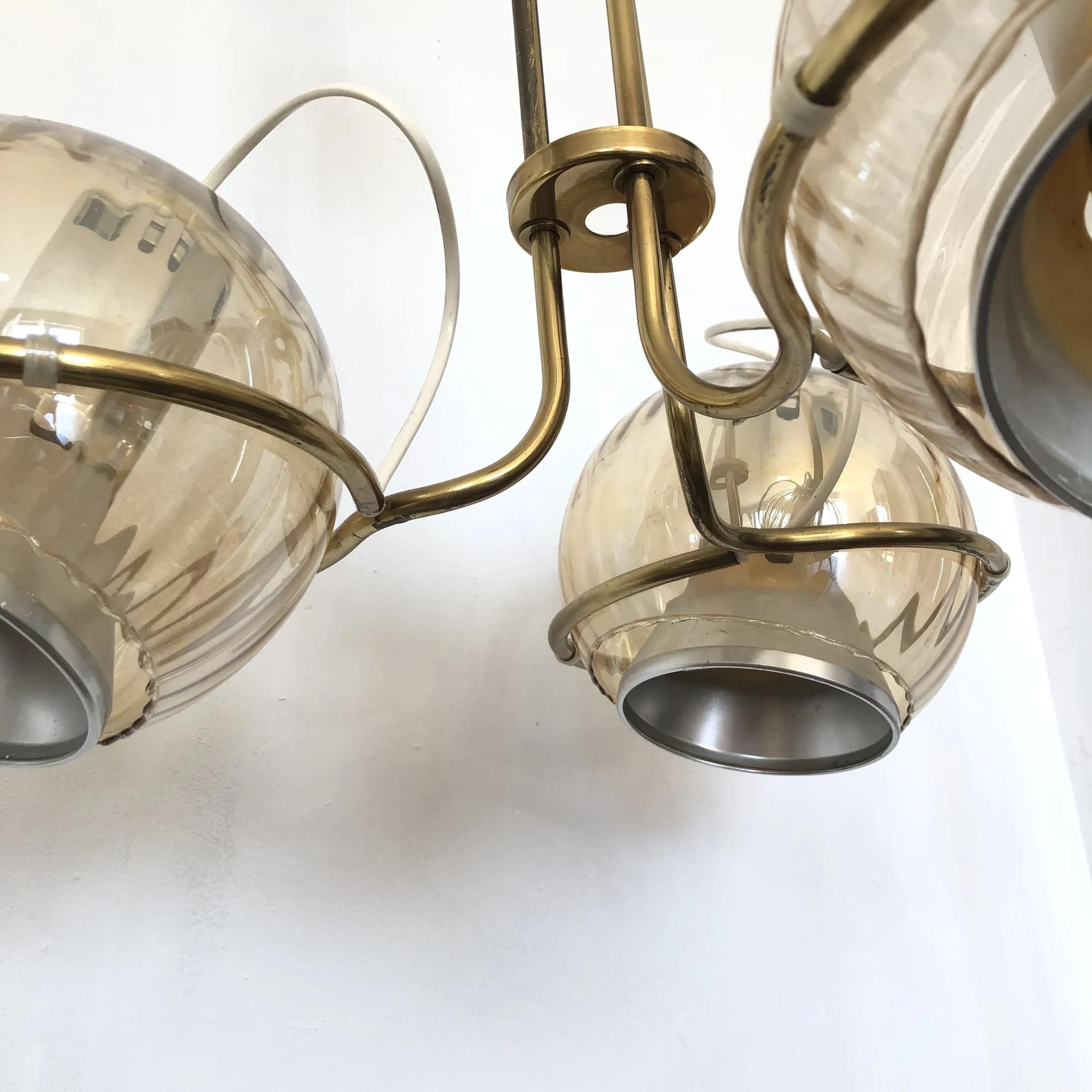 Ceiling Lamp Space Age, golden brass, Poland, 1970s - 34787