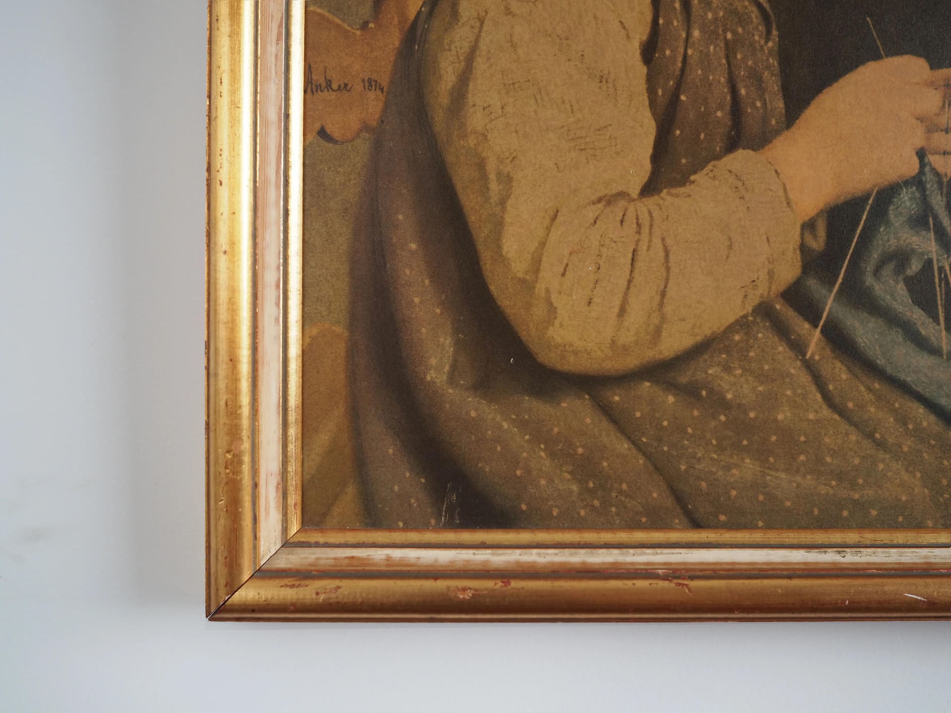 Painting Portrait of a Girl, golden, wood, by A. Anker, Sweden, 19th c. - 34940