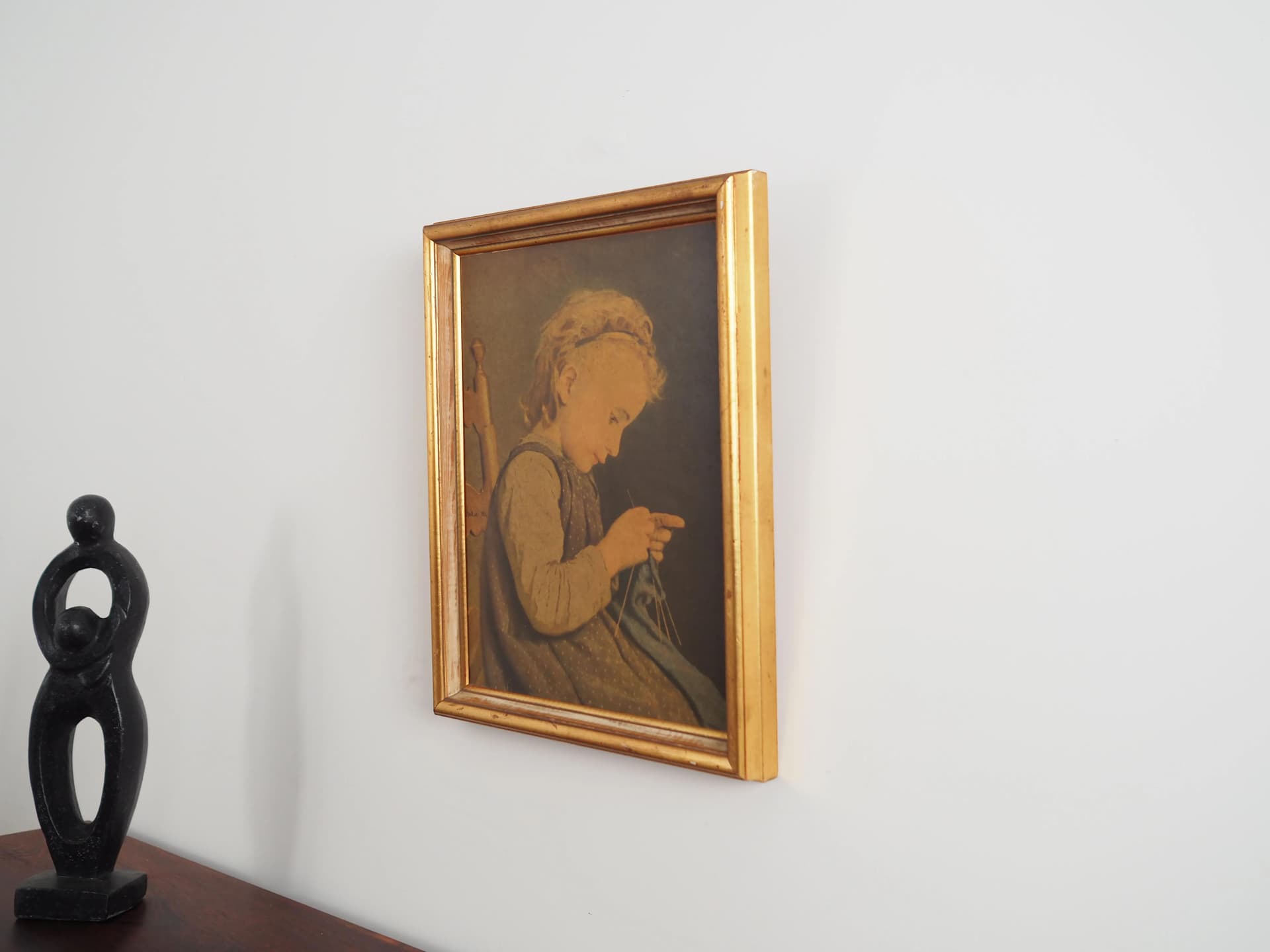 Painting Portrait of a Girl, golden, wood, by A. Anker, Sweden, 19th c. - 34937