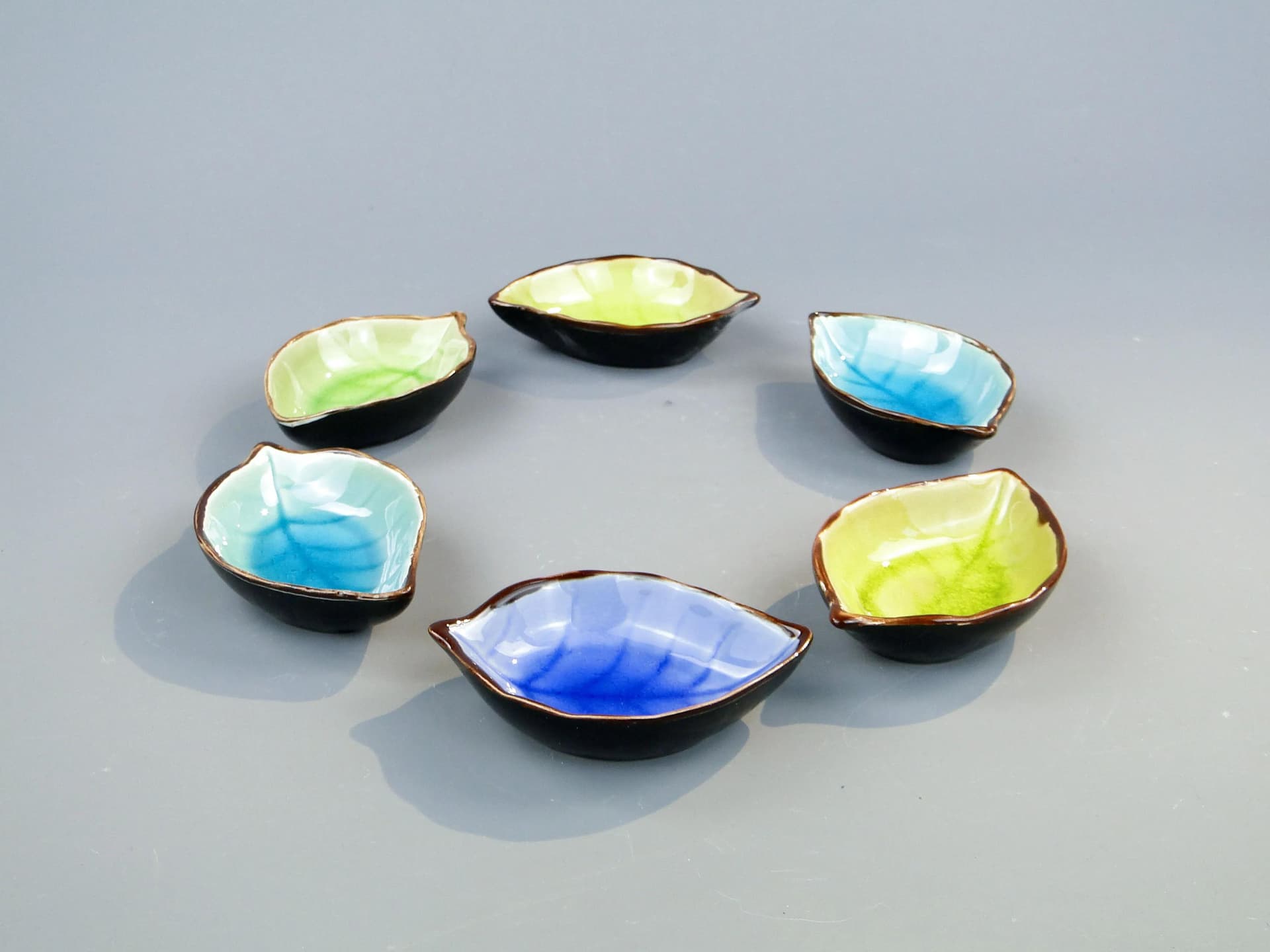 Set of Six Leaf Bowls, Multicolor, Glazed Ceramic, Poland, 1970s - 34847