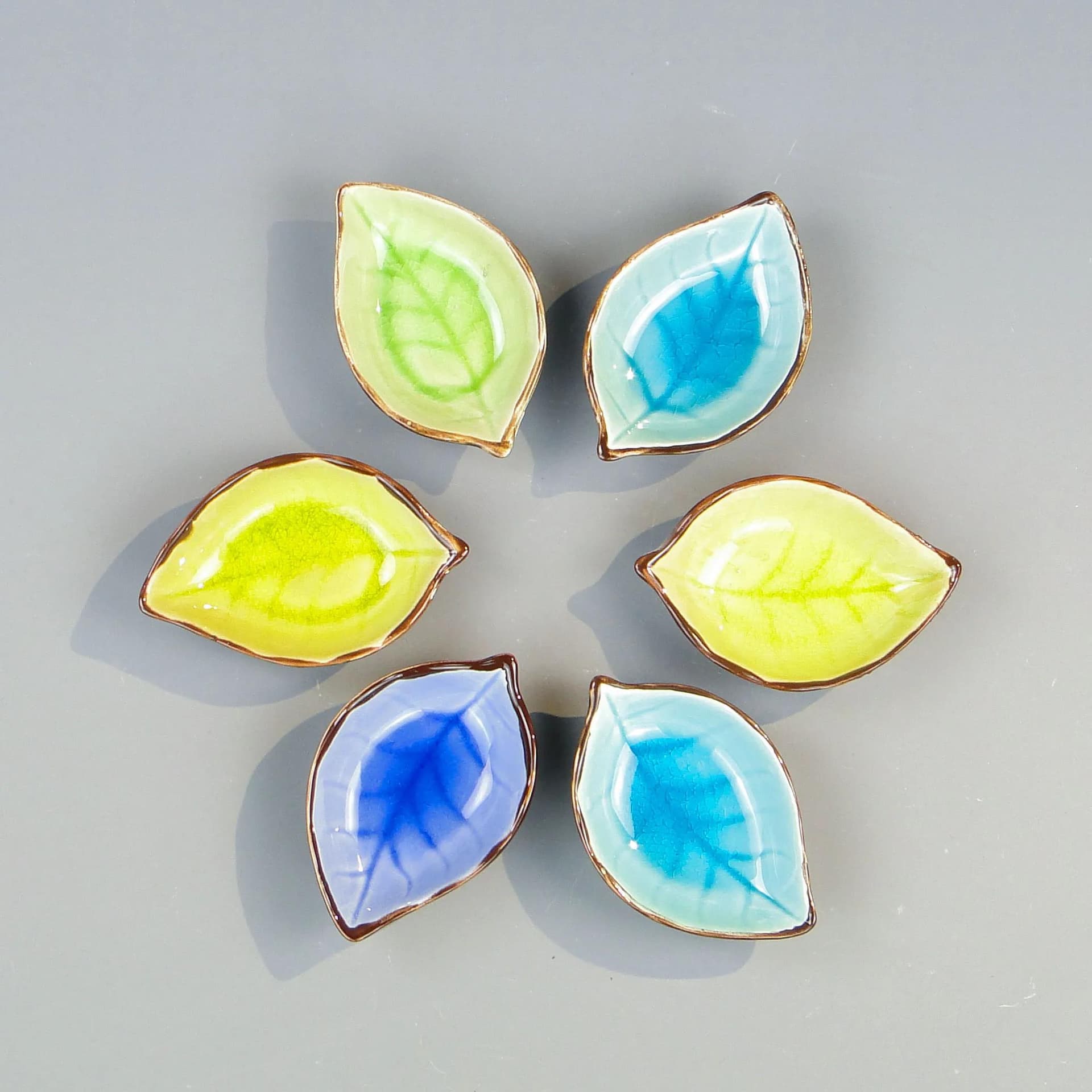 Set of Six Leaf Bowls, Multicolor, Glazed Ceramic, Poland, 1970s - 34840