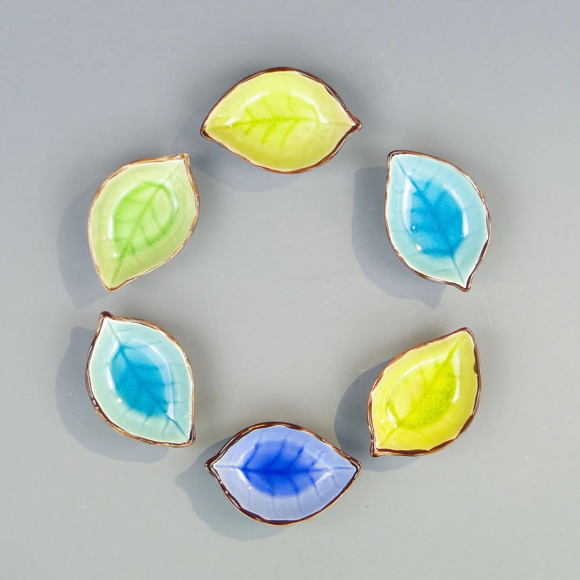 Set of Six Leaf Bowls, Multicolor, Glazed Ceramic, Poland, 1970s - 34846