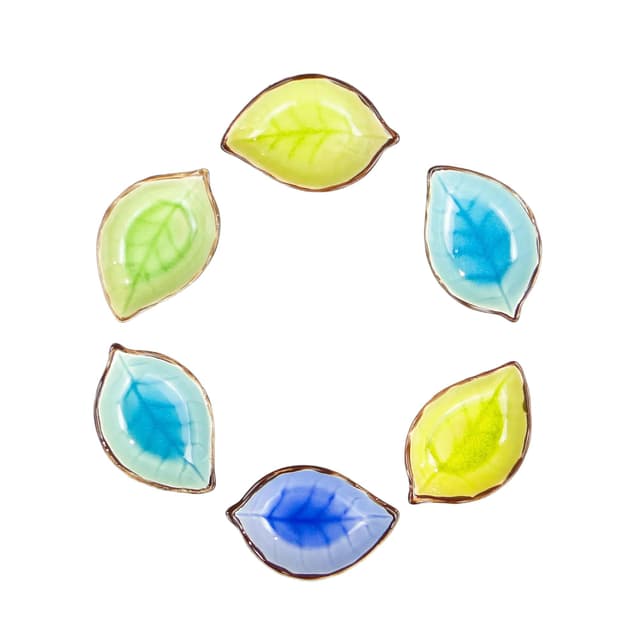 Set of Six Leaf Bowls, Multicolor, Glazed Ceramic, Poland, 1970s - DIMENSION