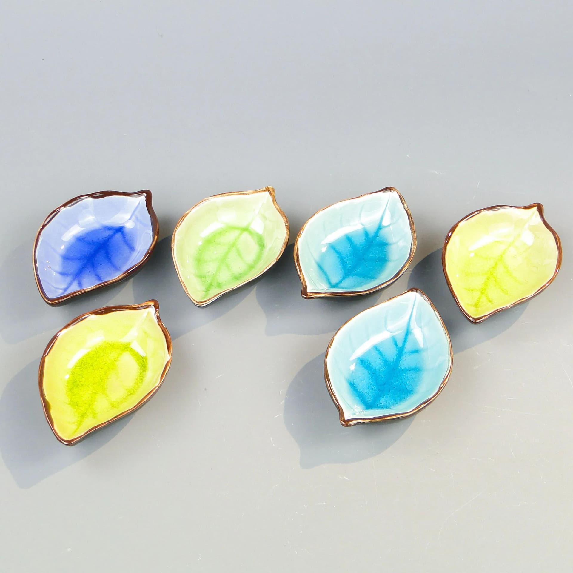 Set of Six Leaf Bowls, Multicolor, Glazed Ceramic, Poland, 1970s - 34842