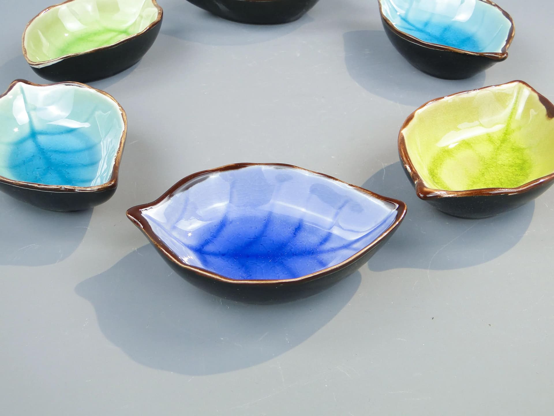 Set of Six Leaf Bowls, Multicolor, Glazed Ceramic, Poland, 1970s - 34848