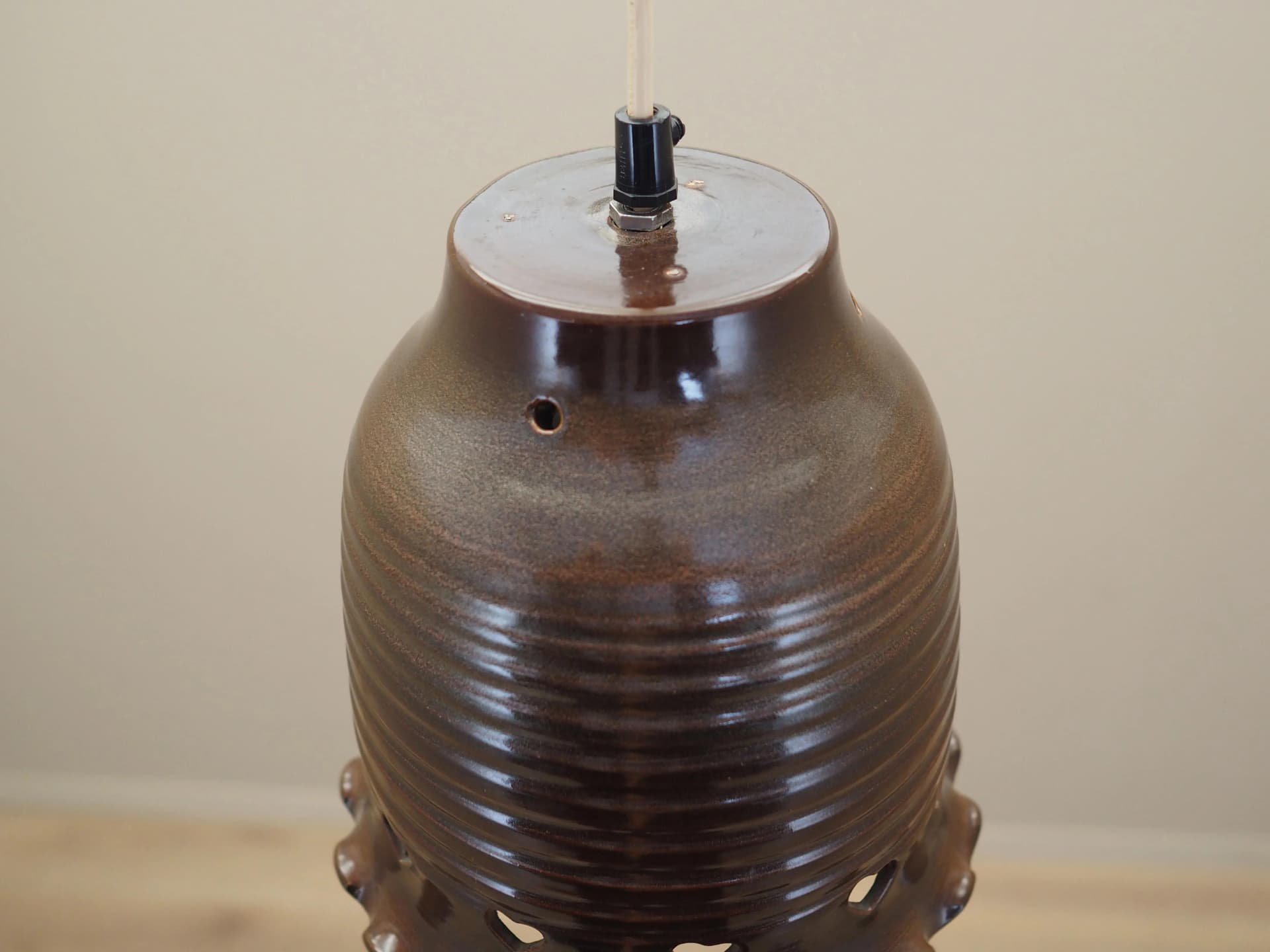 Pendant lamp, dark brown ceramic, Denmark, 1960s. - 34903