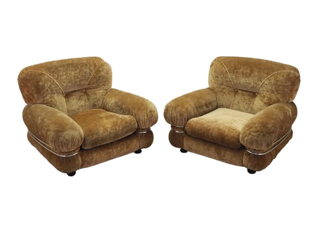 Armchair, brown velvet, Italy, 1970s. - DIMENSION