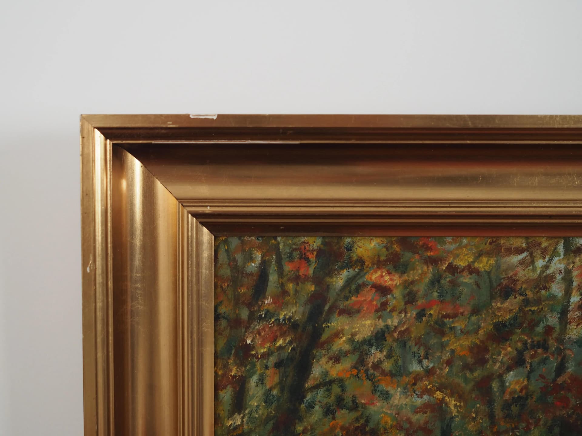 Obraz Leśny młyn, multikolor, olej na płótnie, rama drewno, aut. C. May, Szwecja, lata 70. - 35120