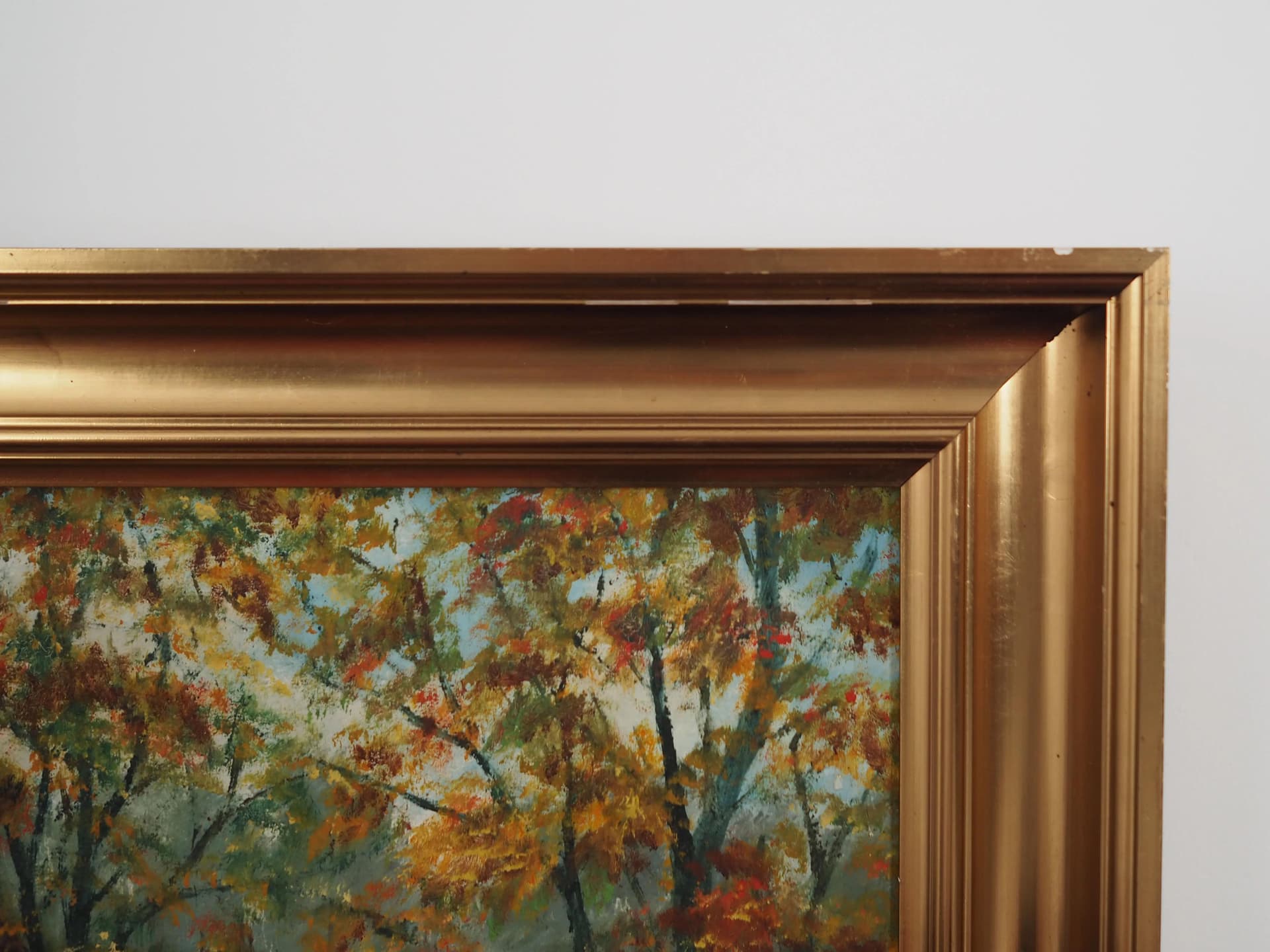 Obraz Leśny młyn, multikolor, olej na płótnie, rama drewno, aut. C. May, Szwecja, lata 70. - 35122