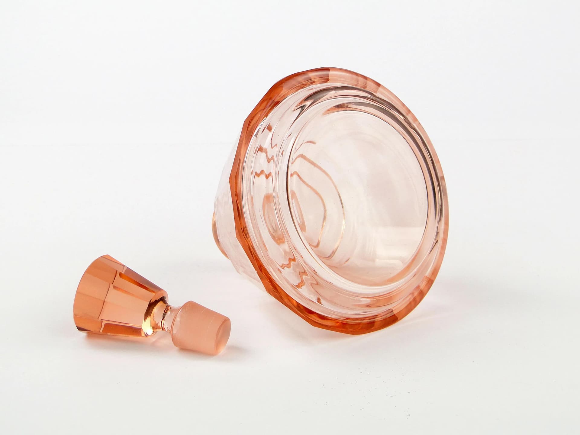 Flakon Art Deco, szkło kryształowe różowy, Czechy, lata 30. - 35203