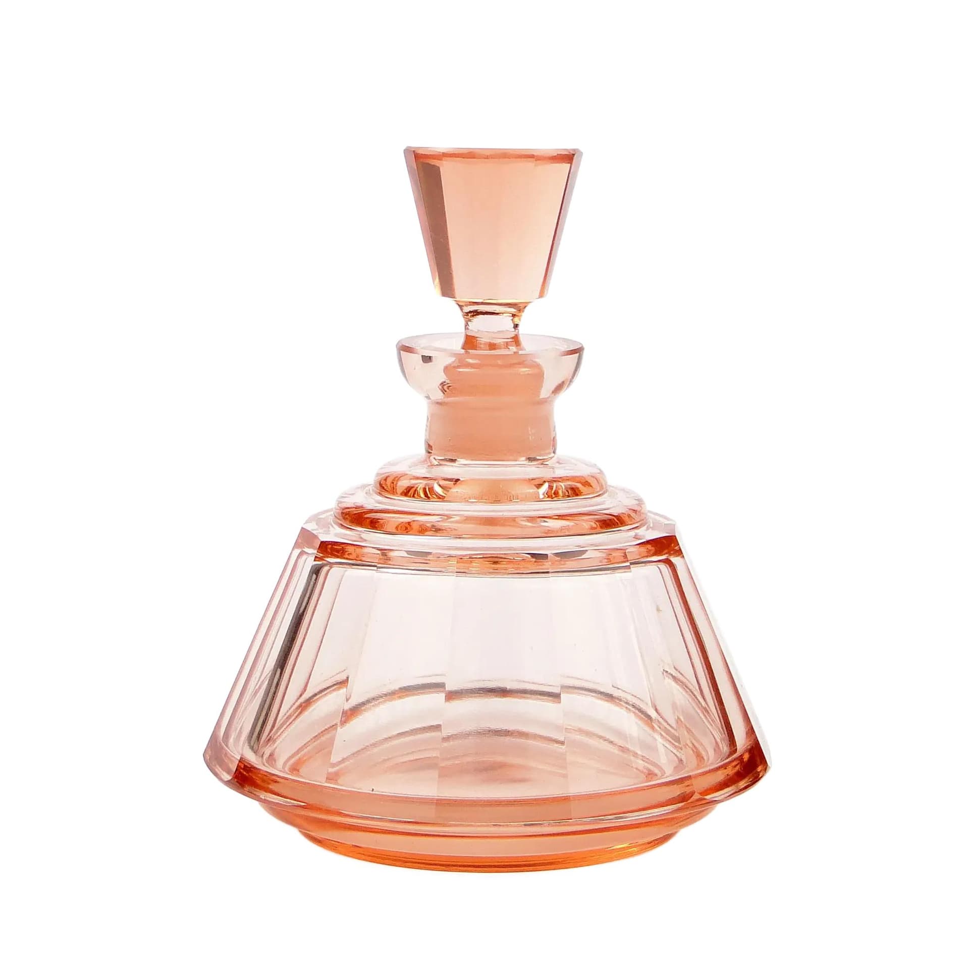 Flakon Art Deco, szkło kryształowe różowy, Czechy, lata 30.